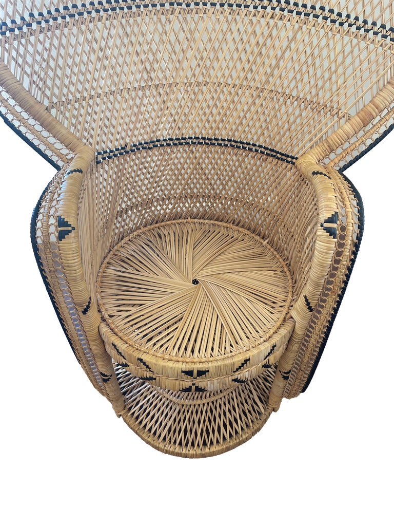 Vintage Bohemian Boho Rattan Peacock Chair with Black Details at
