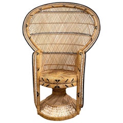 Retro Bohemian Boho Rattan Peacock Chair with Black Details