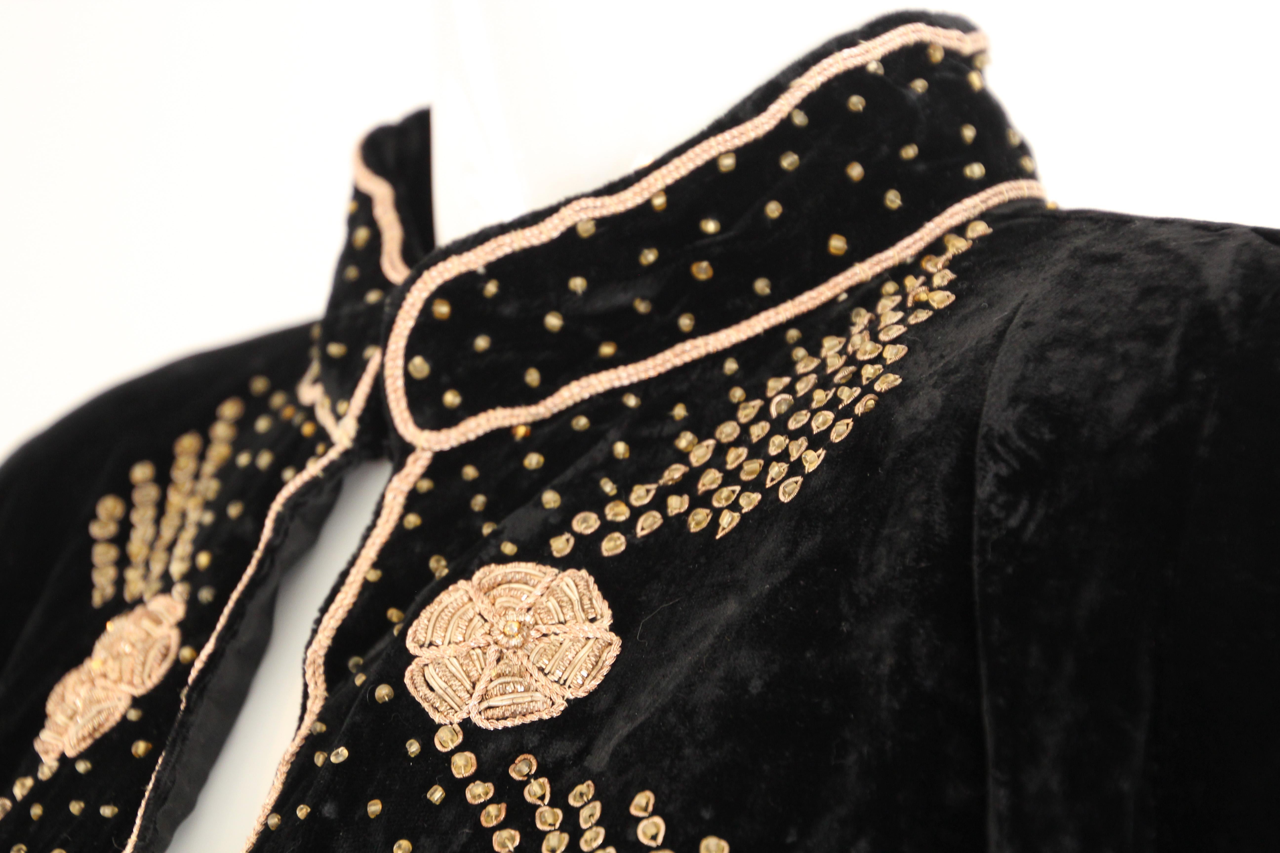 Vintage Bohemian Chic Beaded Black Velvet Jacket 1980's Fortuny Style 8