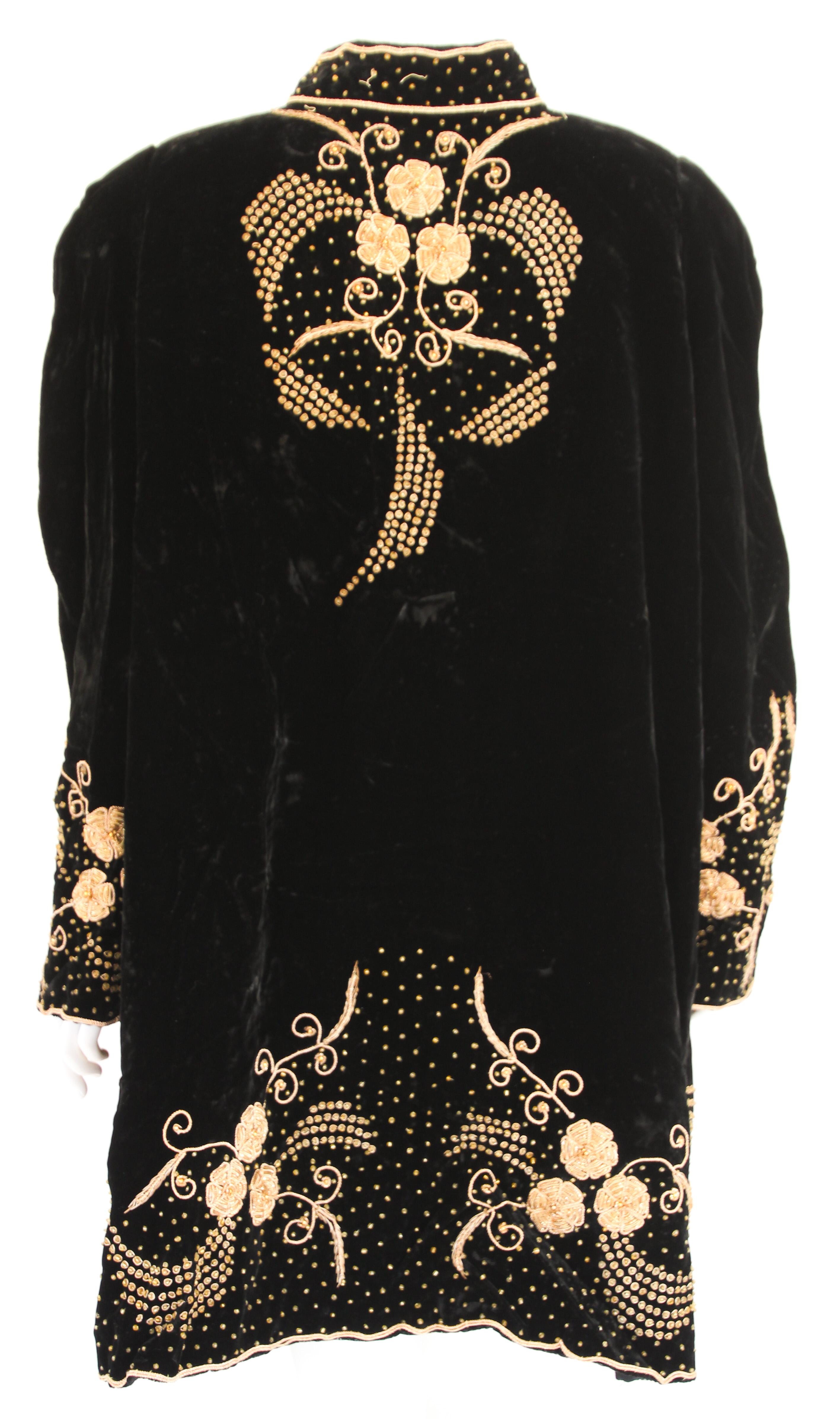 Vintage Bohemian Chic Beaded Black Velvet Jacket 1980's Fortuny Style 12