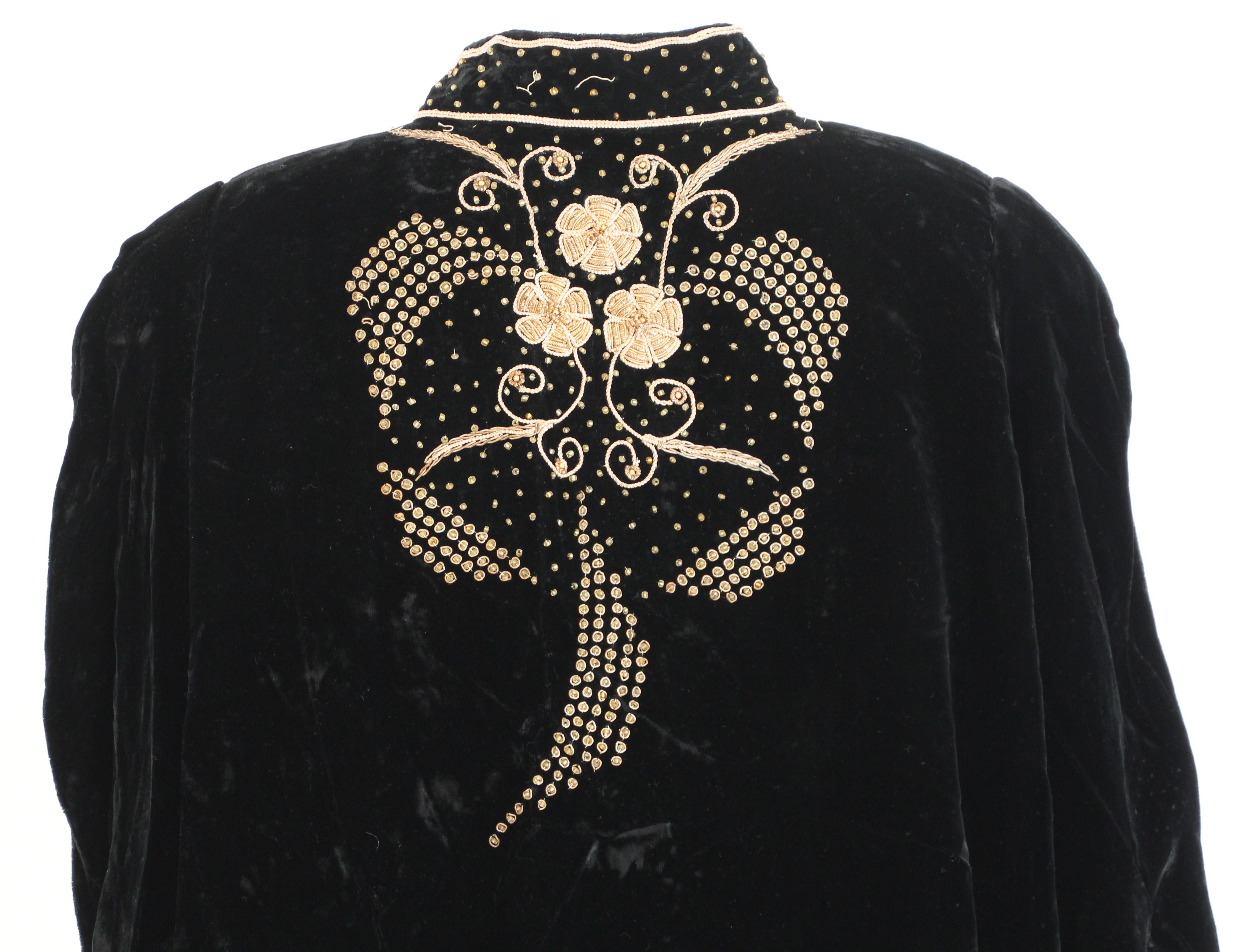 Vintage Bohemian Chic Beaded Black Velvet Jacket 1980's Fortuny Style 13