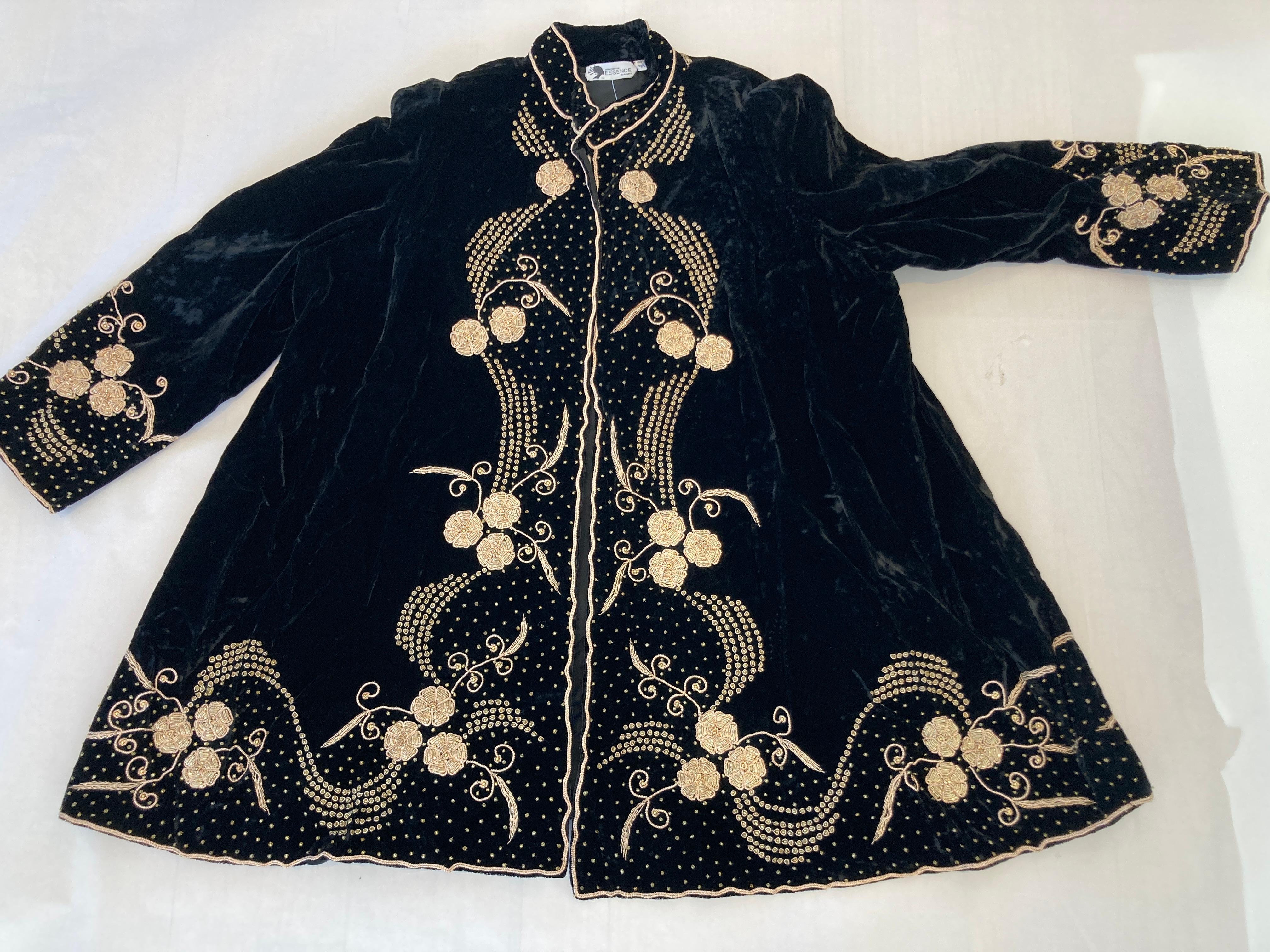 Vintage Bohemian Chic Beaded Black Velvet Jacket 1980's Fortuny Style 15