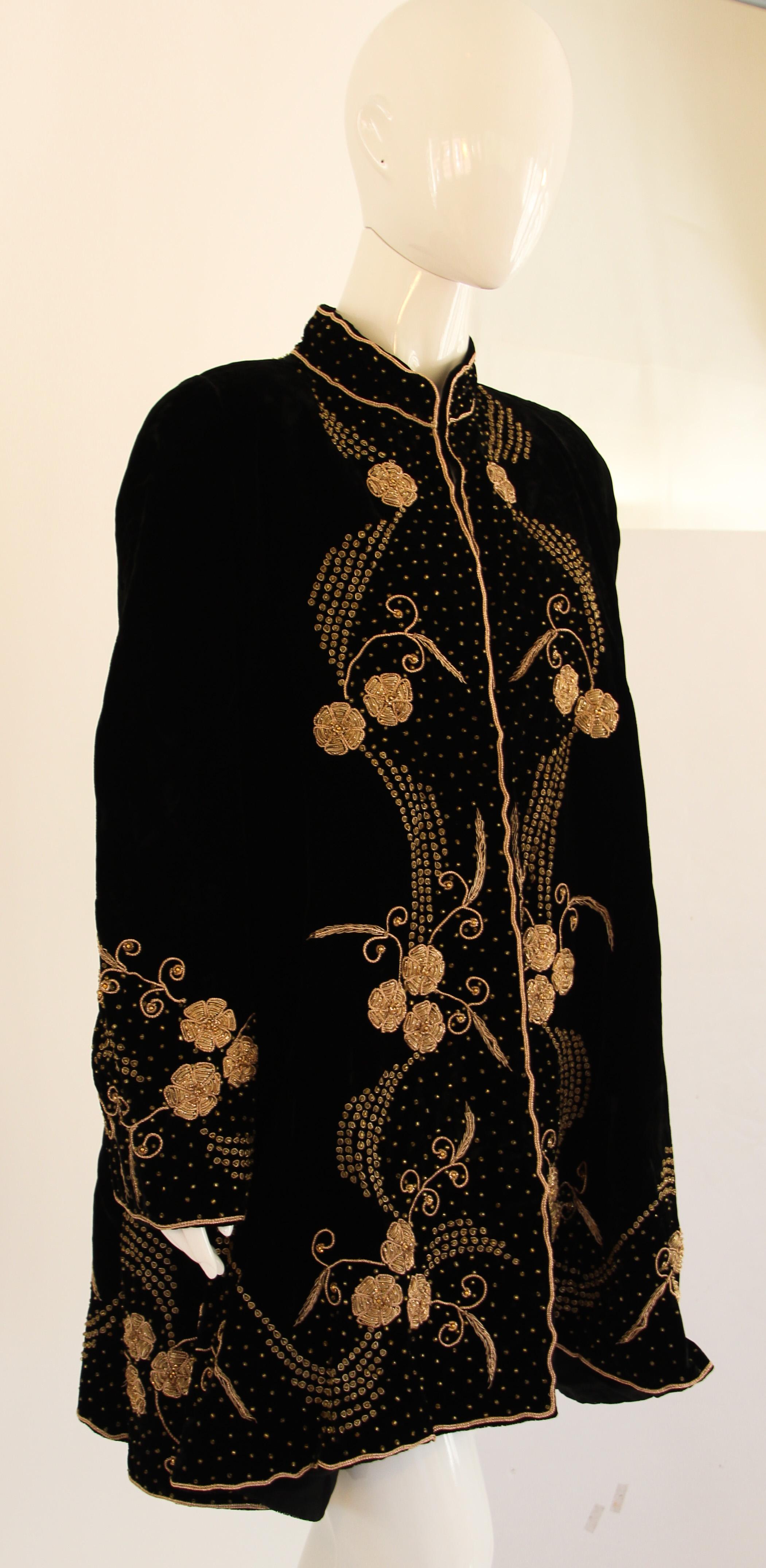 Vintage Bohemian Chic Beaded Black Velvet Jacket 1980's Fortuny Style 1