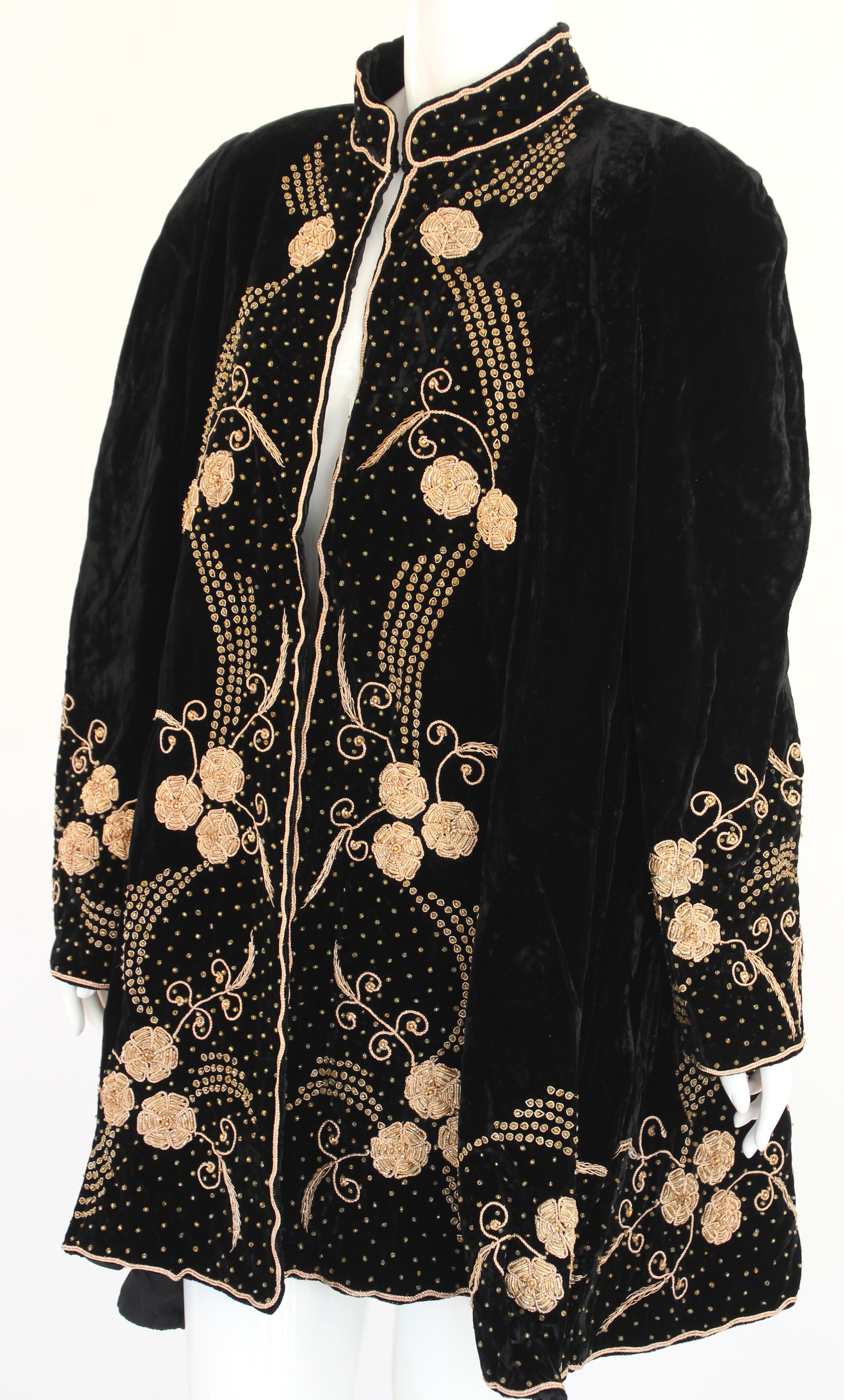 Vintage Bohemian Chic Beaded Black Velvet Jacket 1980's Fortuny Style 3
