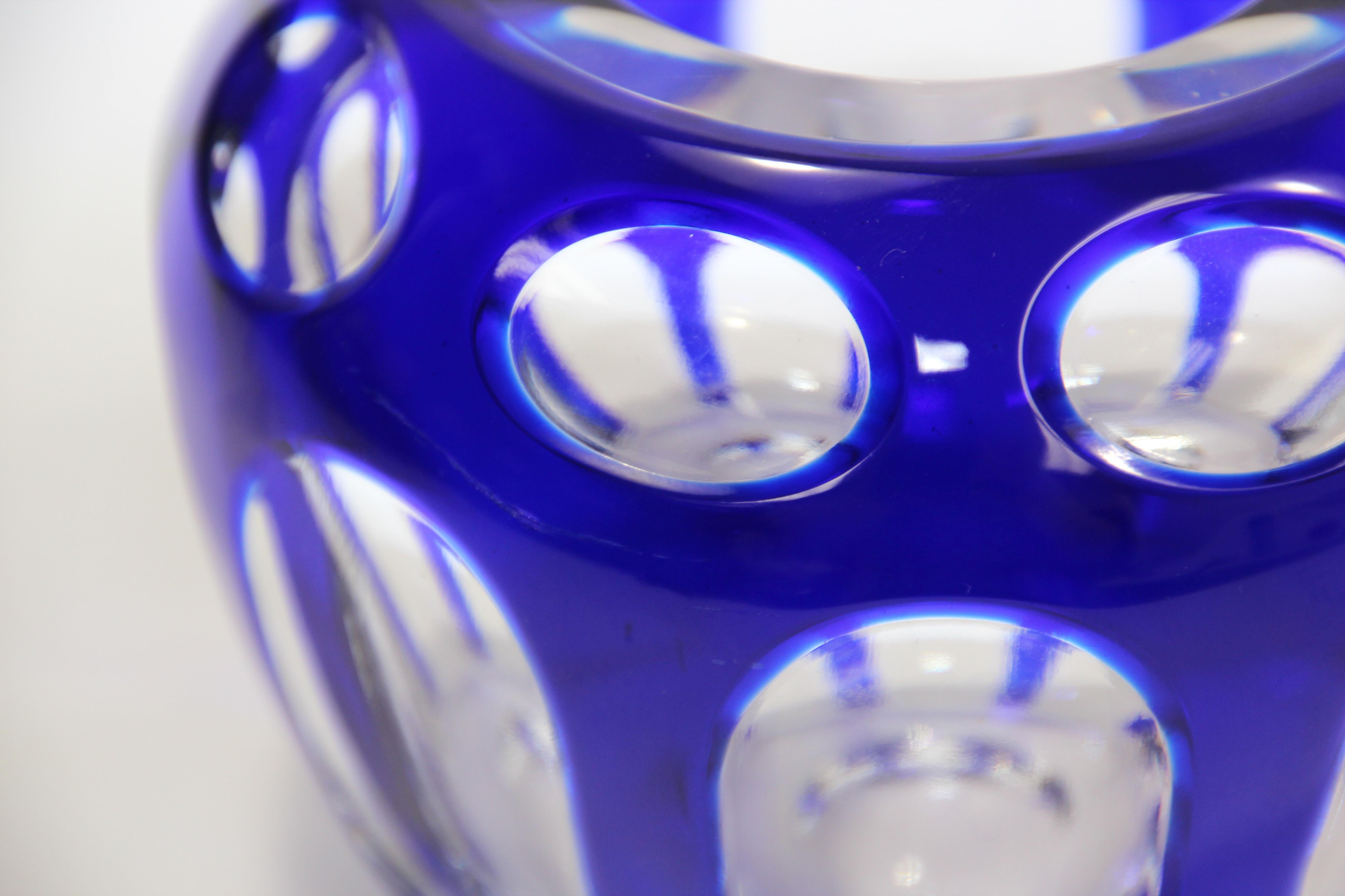 Porte-bougies Votive de Bohème vintage en cristal bleu cobalt taillé en clair en vente 4