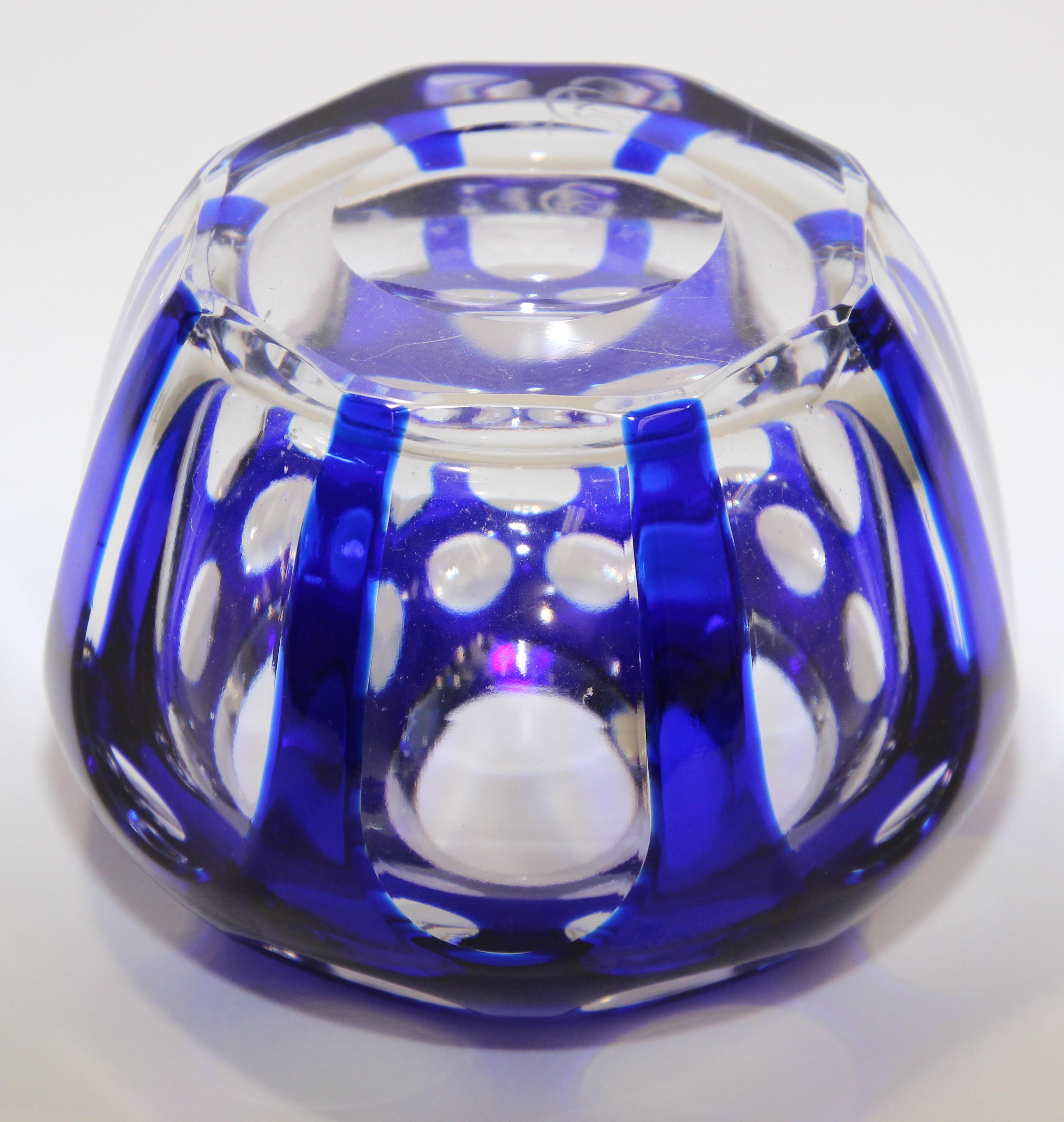 Vintage Bohemian Cobalt Blue Cut to Clear Crystal Votive Candle Holder For Sale 3