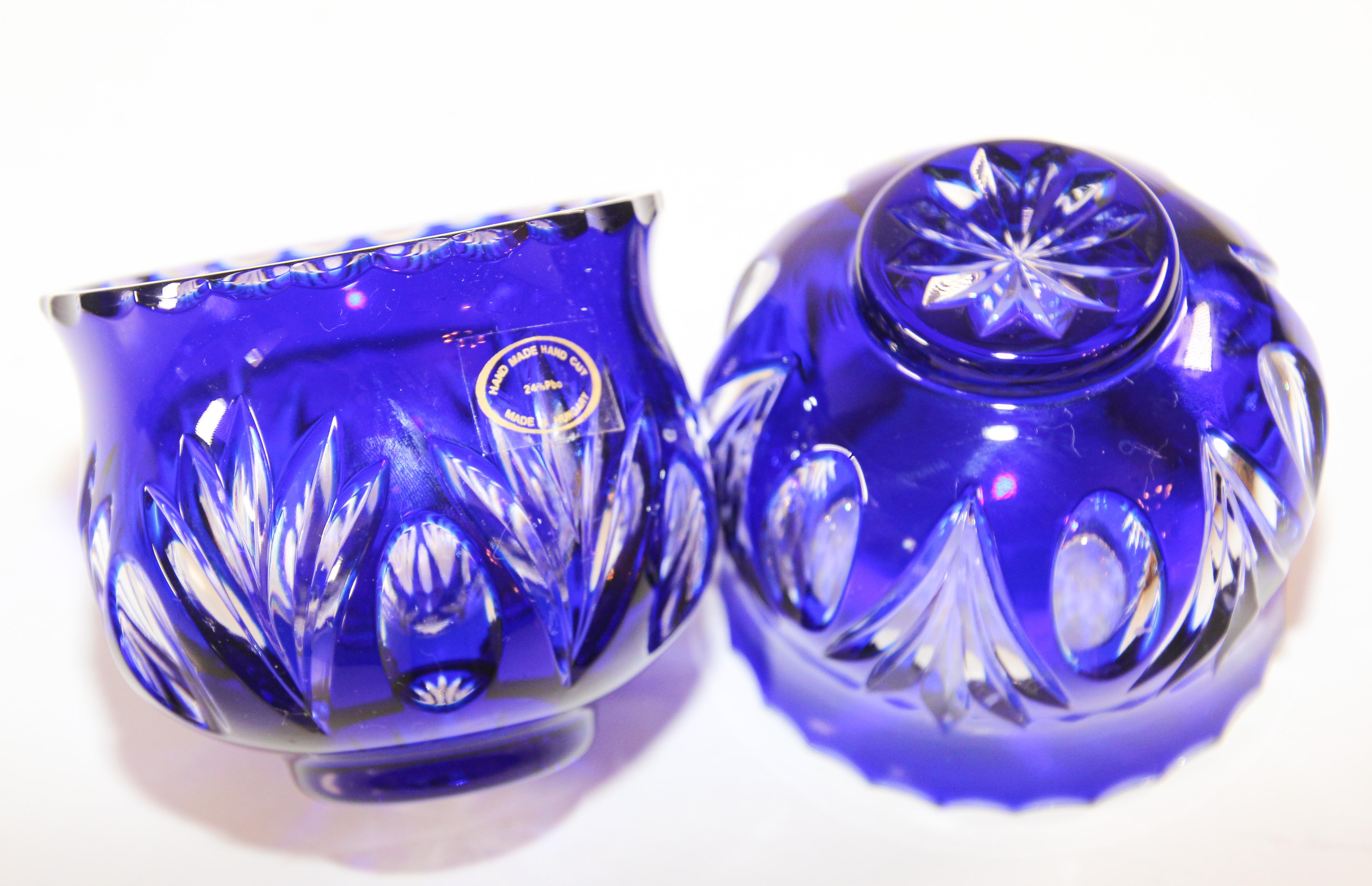 Pair of Vintage Bohemian Cobalt Blue Cut to Clear Crystal Votive Candle Holder 4