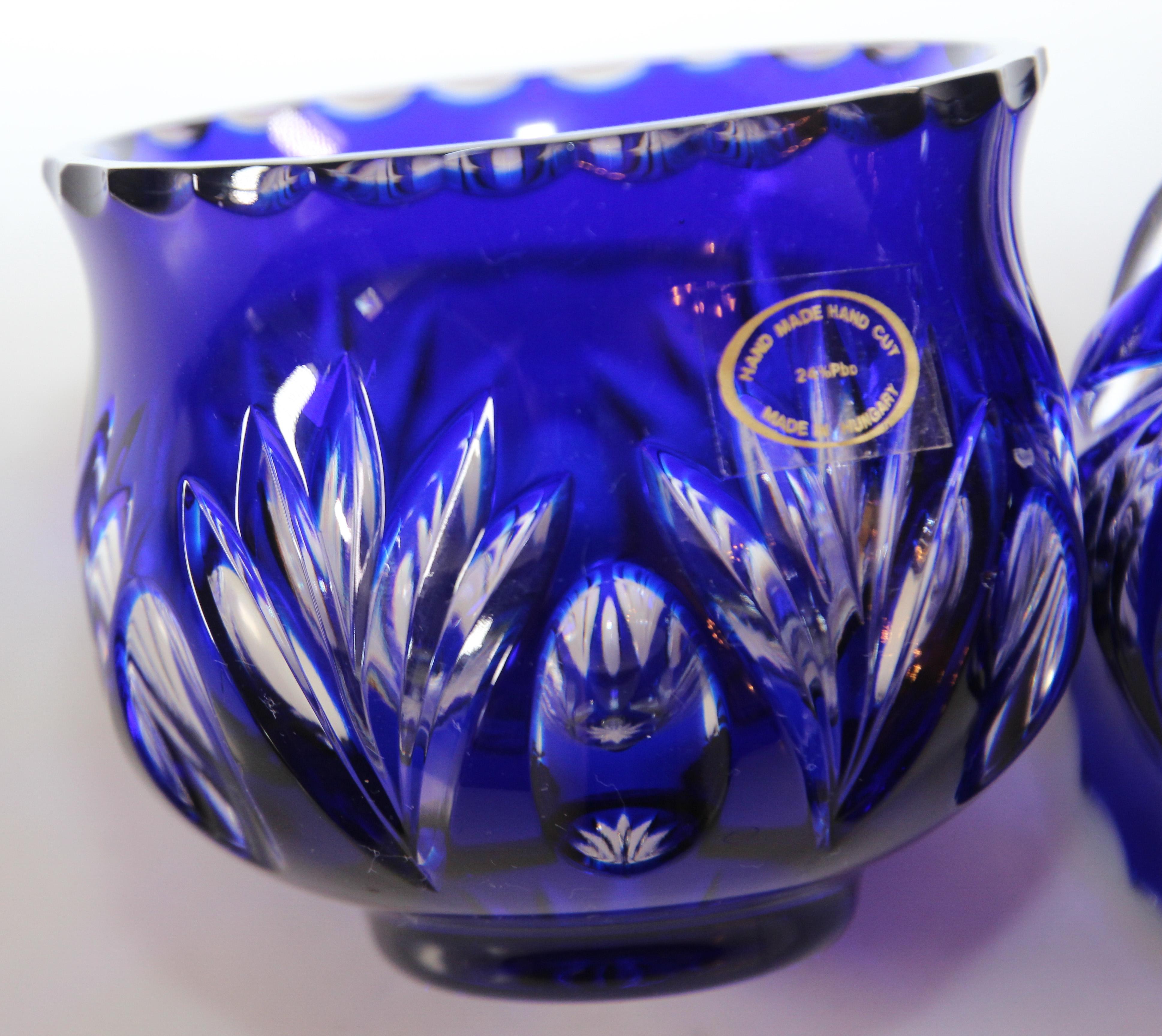 Pair of Vintage Bohemian Cobalt Blue Cut to Clear Crystal Votive Candle Holder 5
