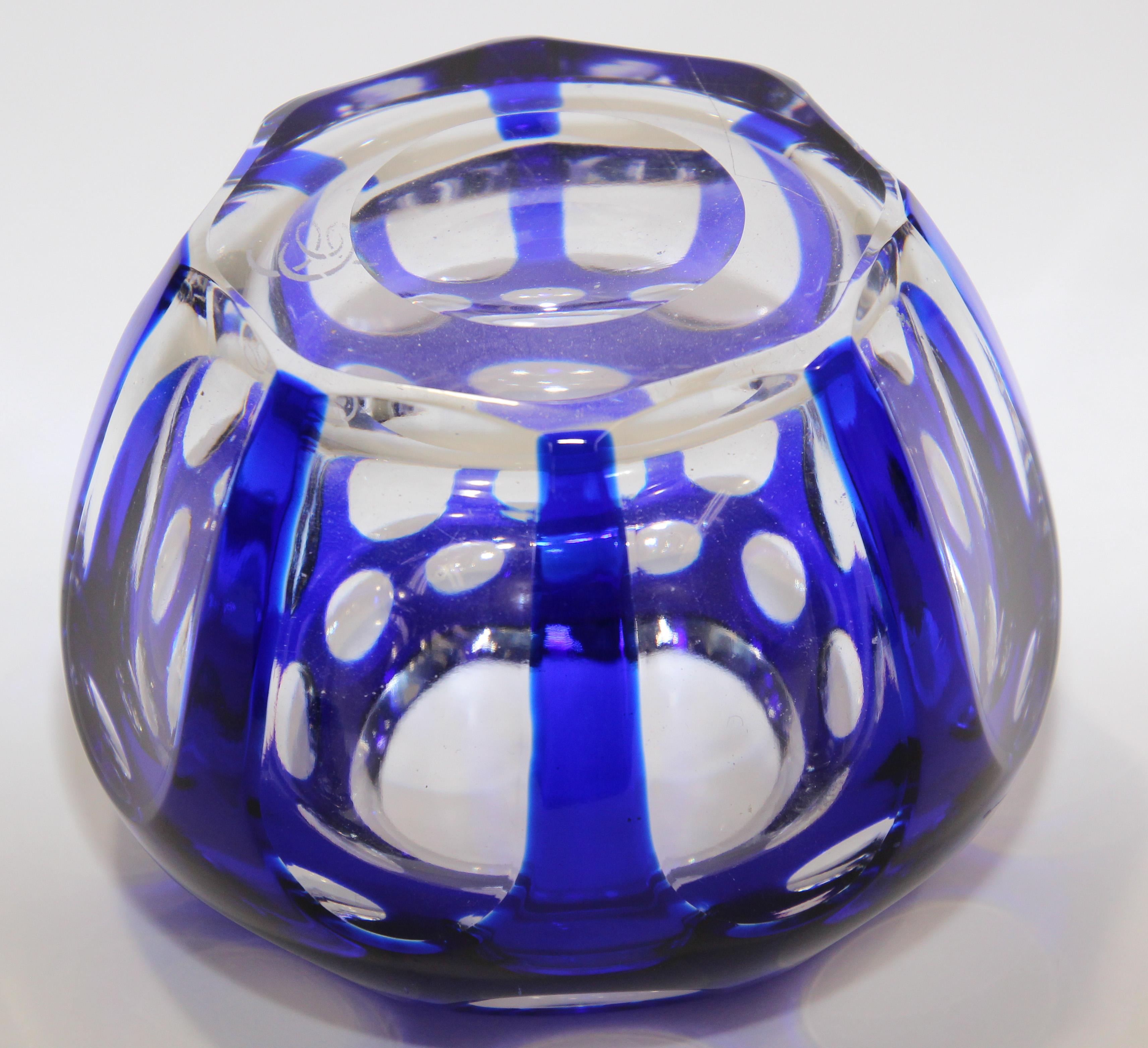 Porte-bougies Votive de Bohème vintage en cristal bleu cobalt taillé en clair en vente 9