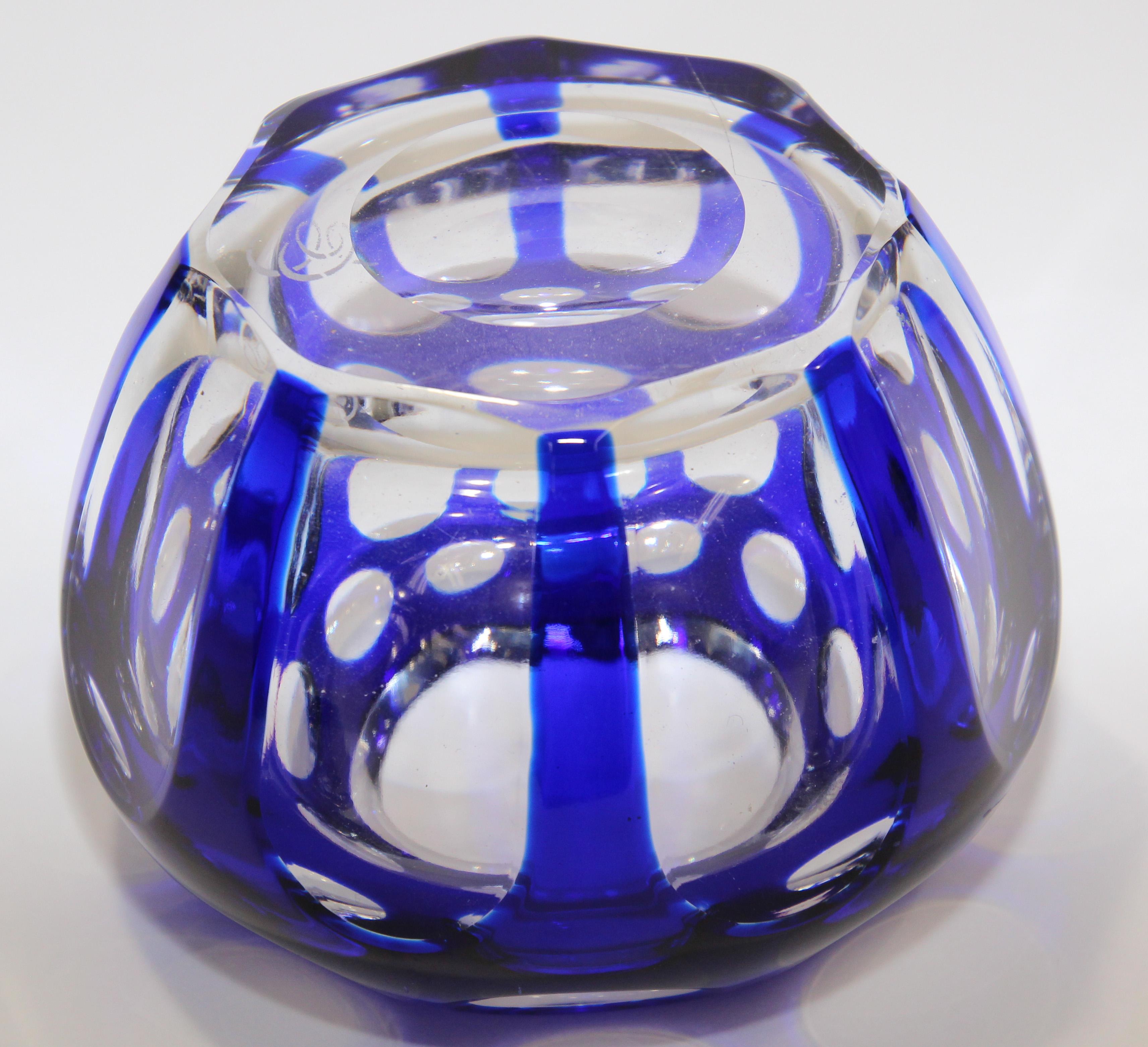 Vintage Bohemian Cobalt Blue Cut to Clear Crystal Votive Candle Holder For Sale 7