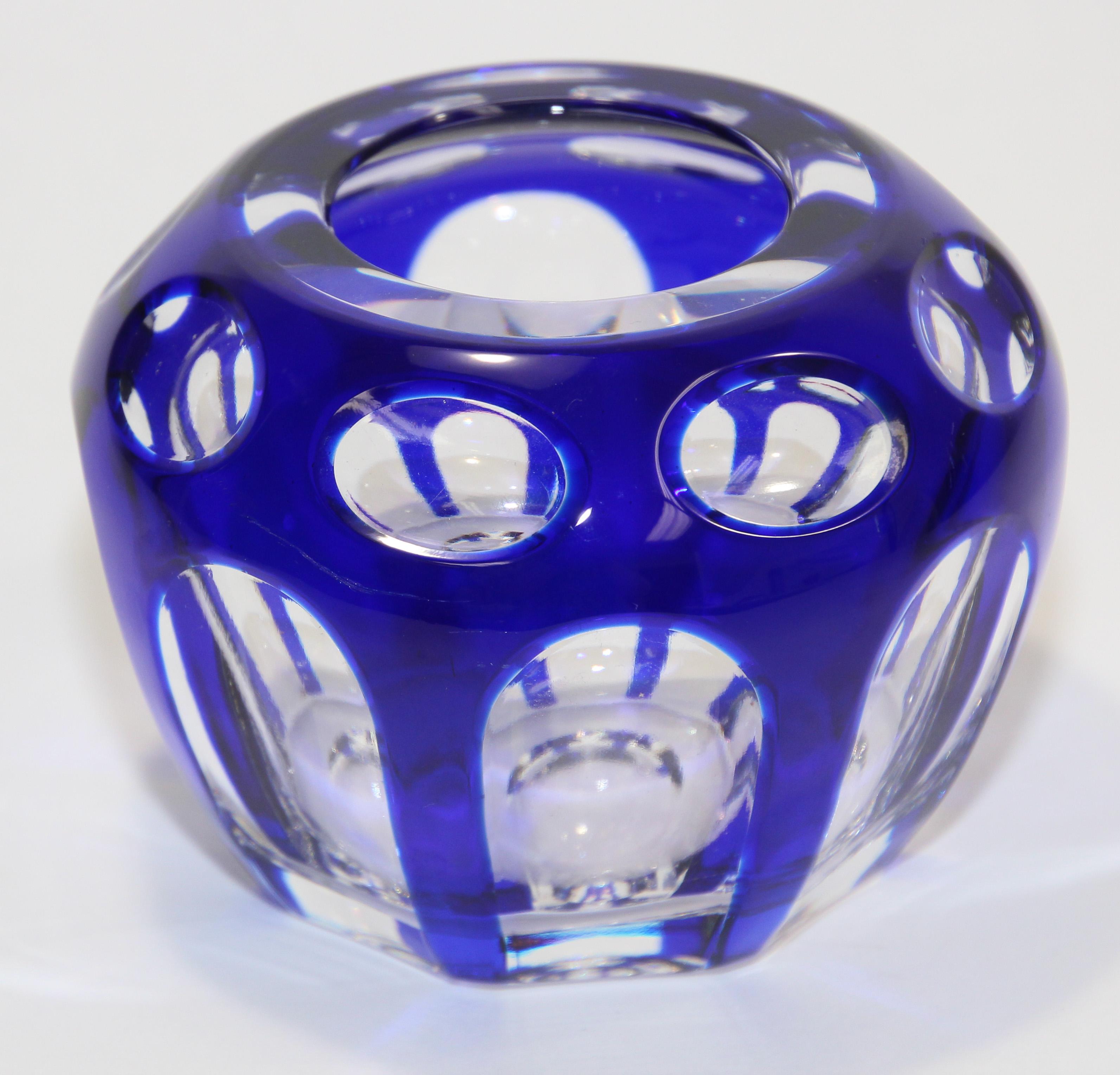 Porte-bougies Votive de Bohème vintage en cristal bleu cobalt taillé en clair en vente 11