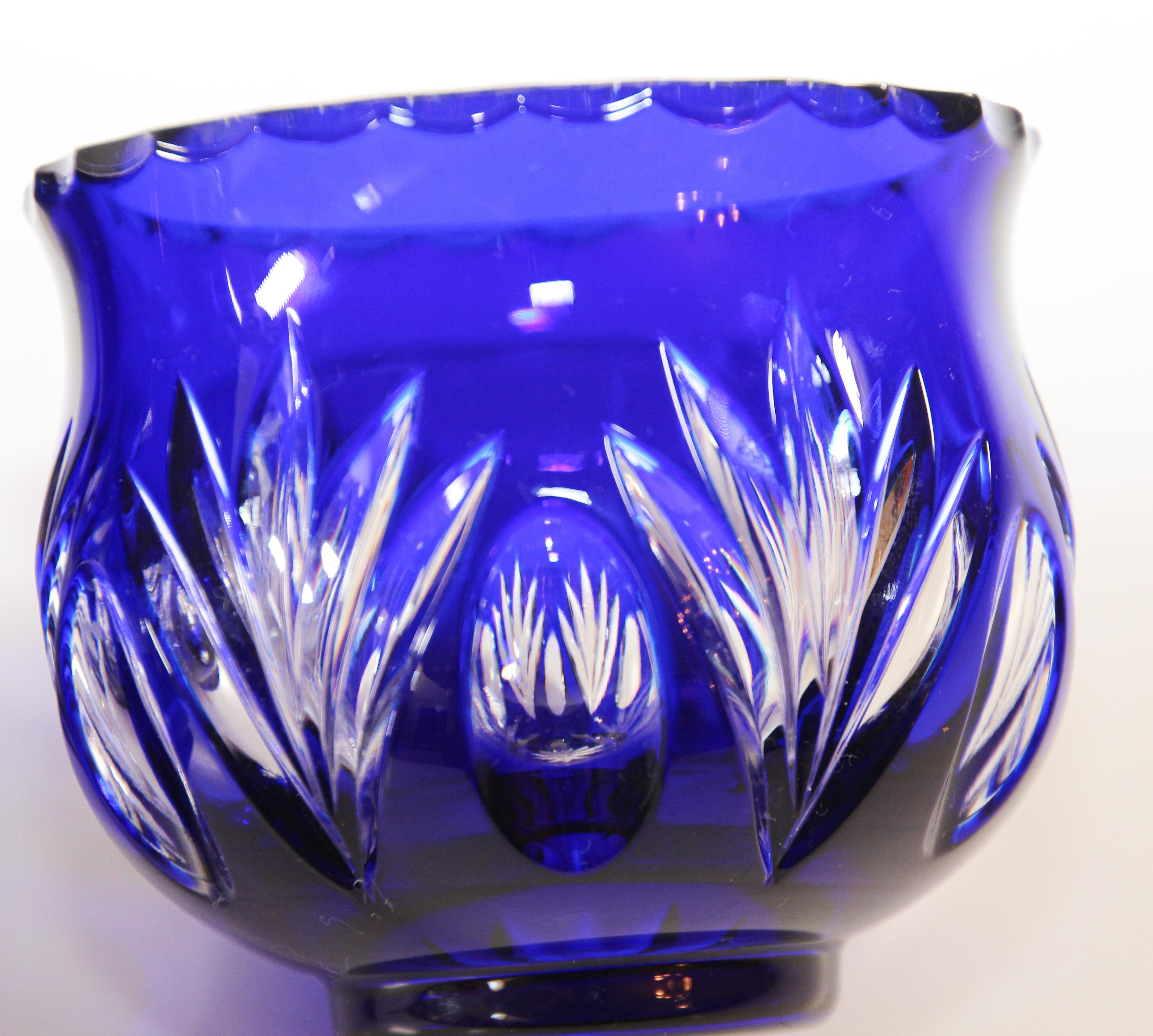 Pair of Vintage Bohemian Cobalt Blue Cut to Clear Crystal Votive Candle Holder 10