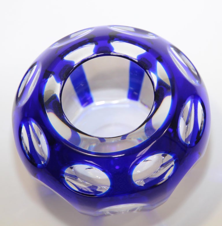 Vintage Bohemian Cobalt Blue Cut to Clear Crystal Votive Candle Holder For Sale at 1stDibs