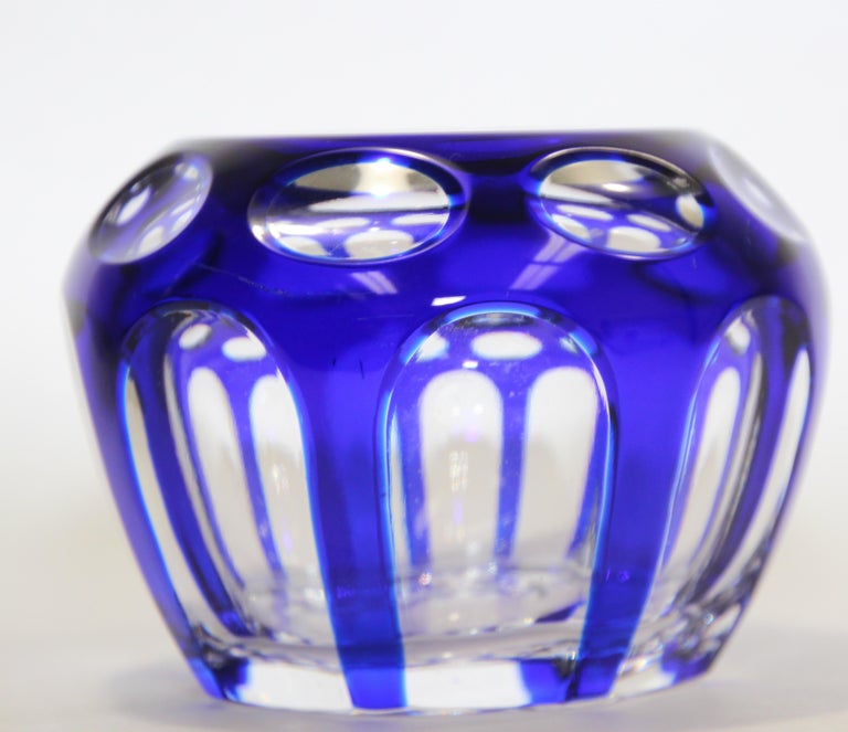 Vintage Bohemian Cobalt Blue Cut to Clear Crystal Votive Candle Holder