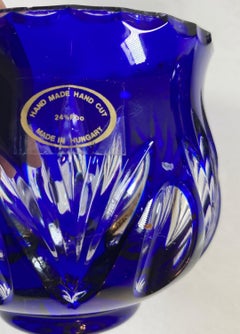 Pair of Vintage Bohemian Cobalt Blue Cut to Clear Crystal Votive Candle Holder