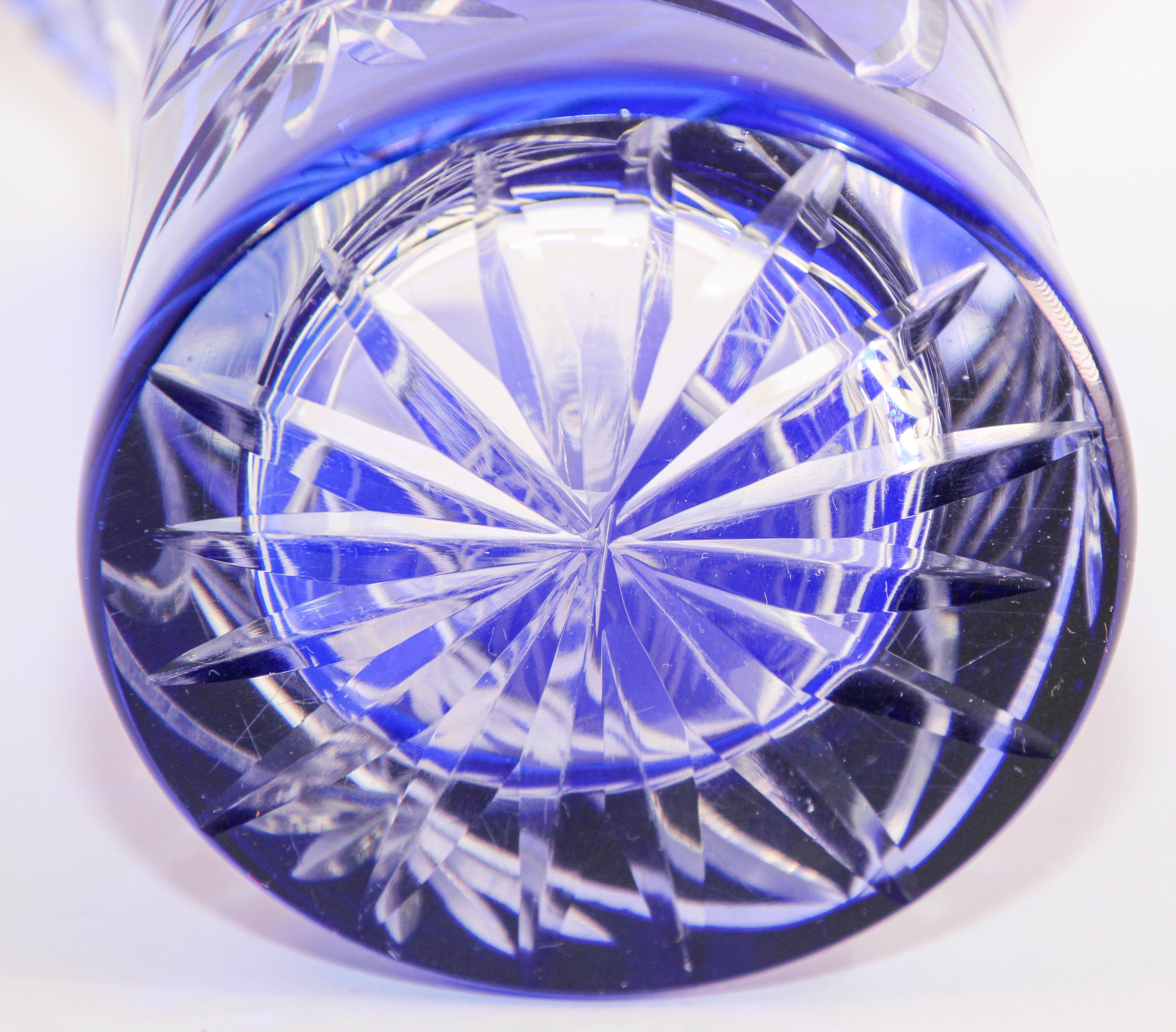 Vintage Bohemian Cobalt Blue Cut to Clear Glass Crystal Vase 4