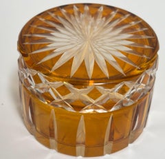 Vintage Bohemian Crystal Amber Covered Jar with Starburst Design