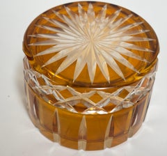 Vintage Bohemian Crystal Amber Covered Jar with Starburst Design