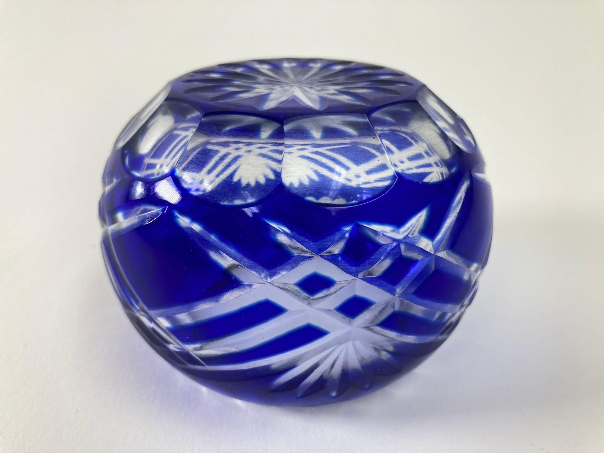 Vintage Bohemian Crystal Votive Candle Holder in Cobalt Blue For Sale 4