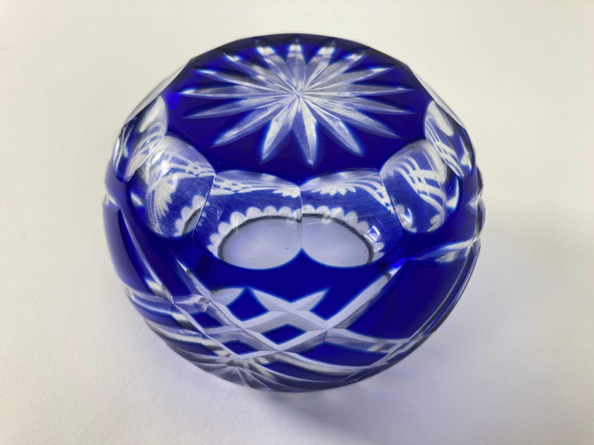 Vintage Bohemian Crystal Votive Candle Holder in Cobalt Blue For Sale 4