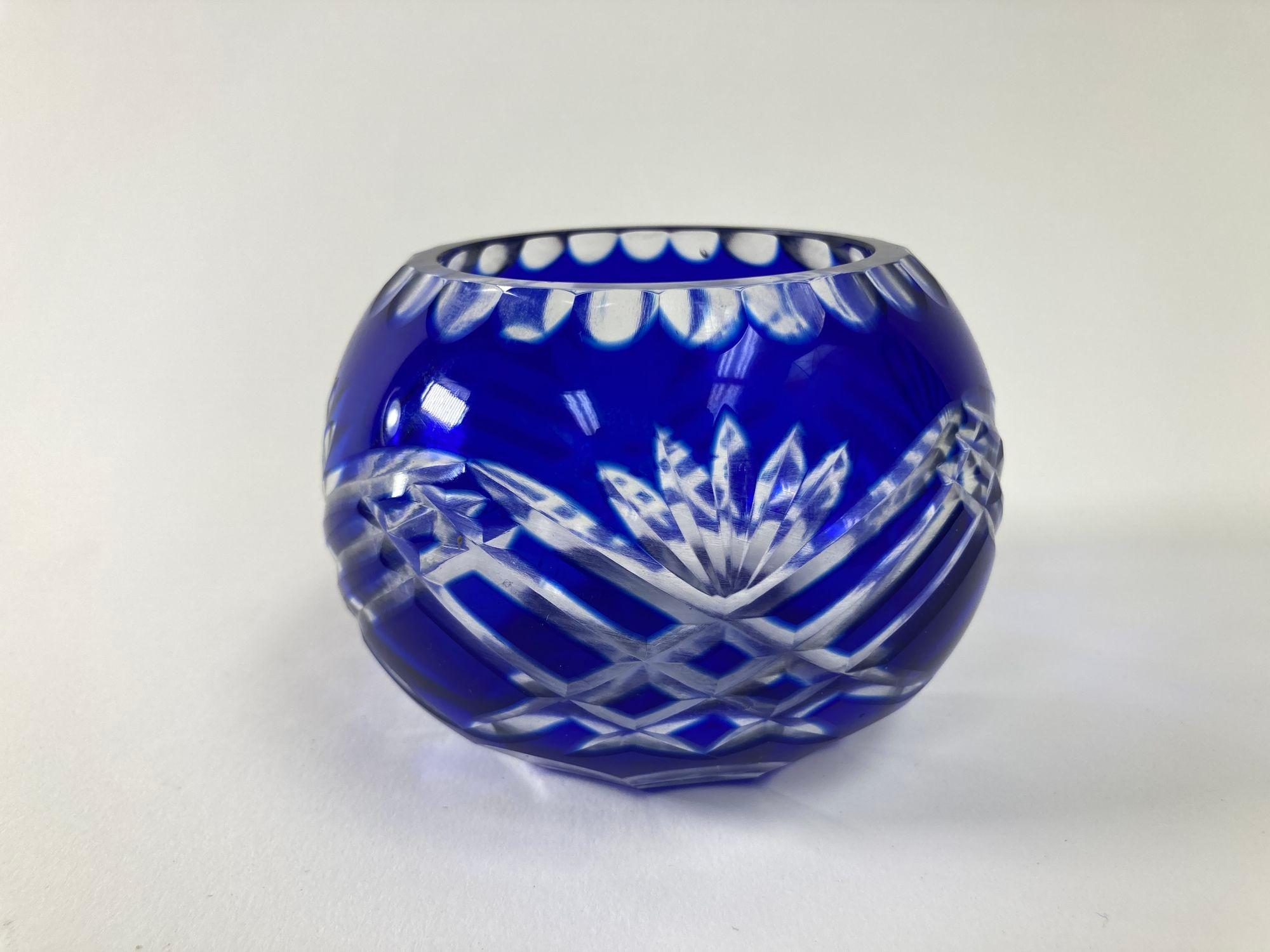 Vintage Bohemian Crystal Votive Candle Holder in Cobalt Blue For Sale 5
