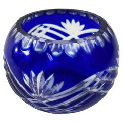 Vintage Bohemian Crystal Votive Candle Holder in Cobalt Blue