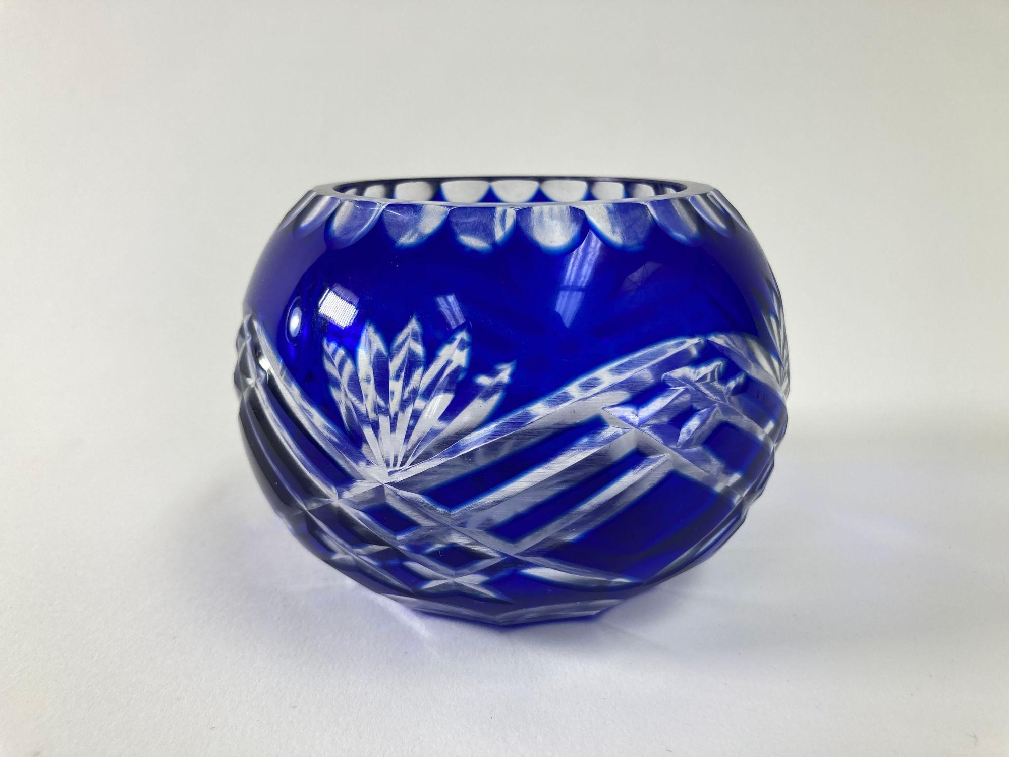 Asian Vintage Bohemian Crystal Votive Candle Holder in Cobalt Blue For Sale
