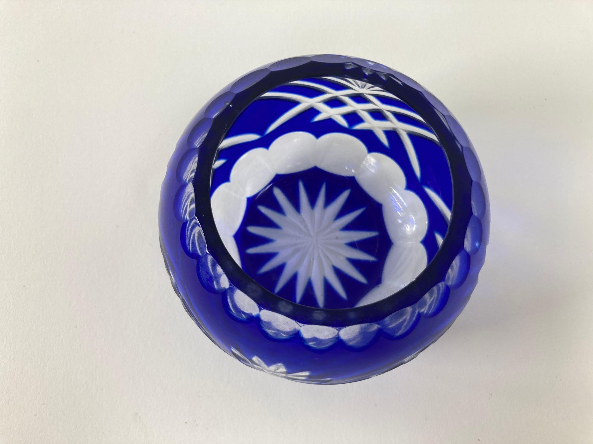 Asian Vintage Bohemian Crystal Votive Candle Holder in Cobalt Blue For Sale