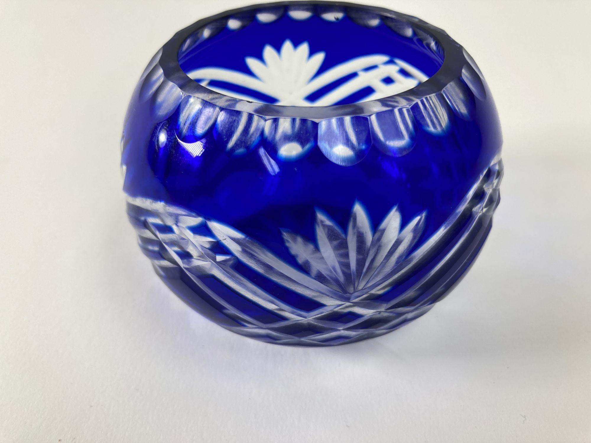 Hand-Crafted Vintage Bohemian Crystal Votive Candle Holder in Cobalt Blue For Sale