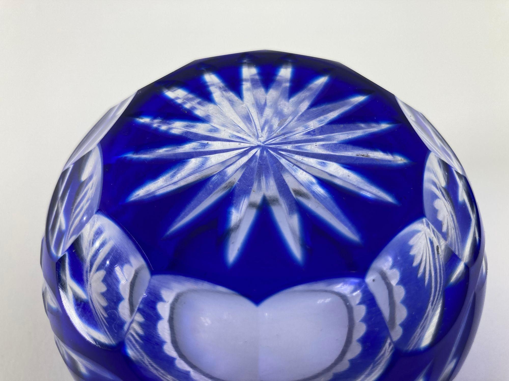 Vintage Bohemian Crystal Votive Candle Holder in Cobalt Blue In Good Condition For Sale In North Hollywood, CA