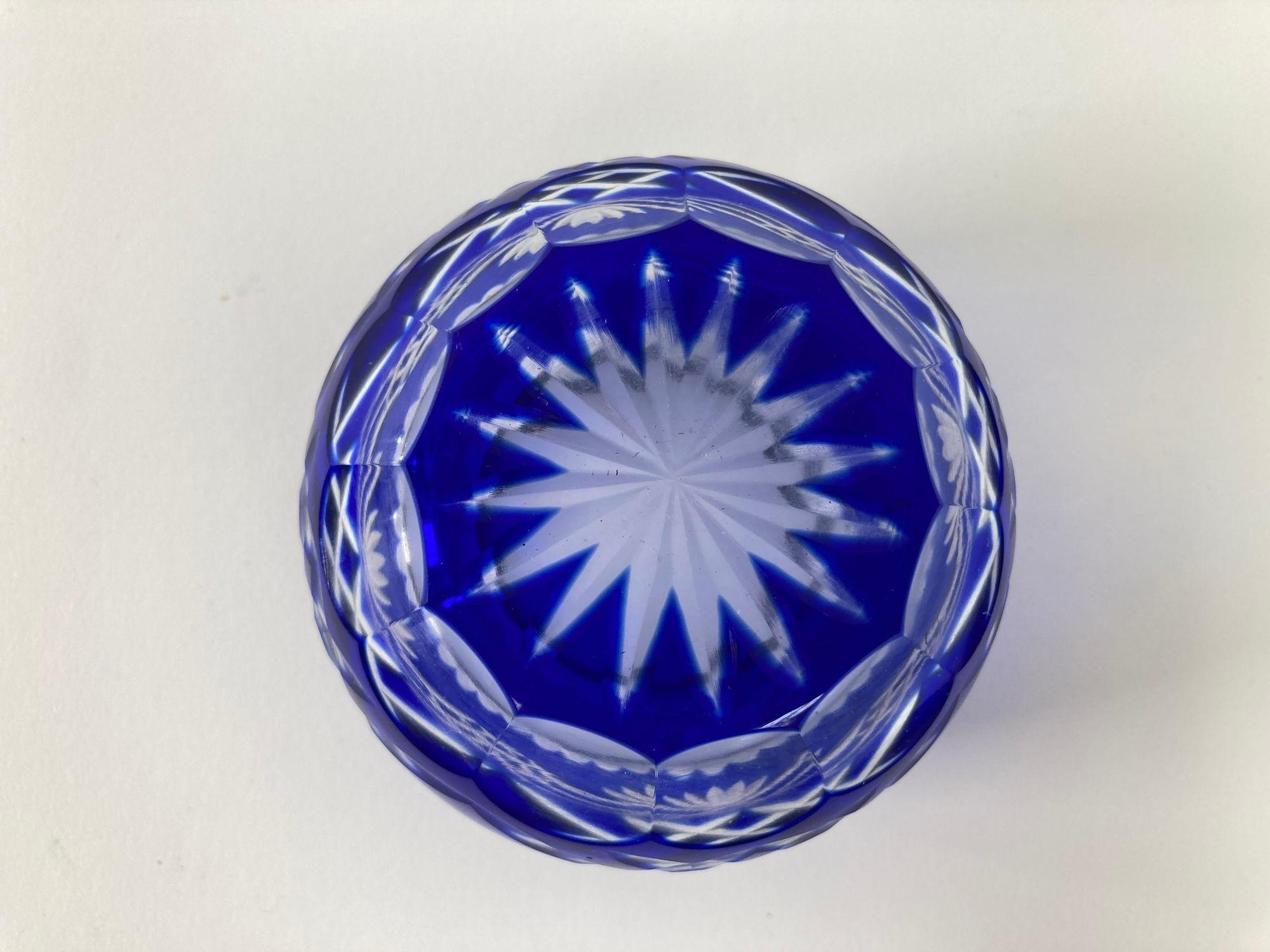 20th Century Vintage Bohemian Crystal Votive Candle Holder in Cobalt Blue For Sale