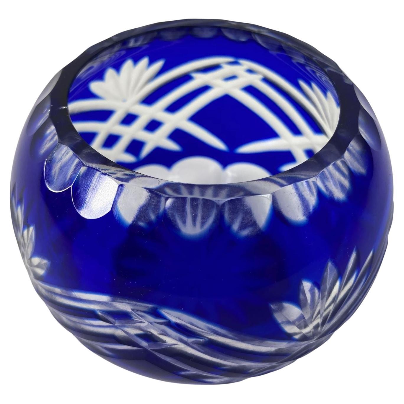 Vintage Bohemian Crystal Votive Candle Holder in Cobalt Blue For Sale