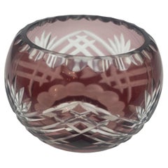 Vintage Bohemian Crystal Votive Candle Holder in Prune Color