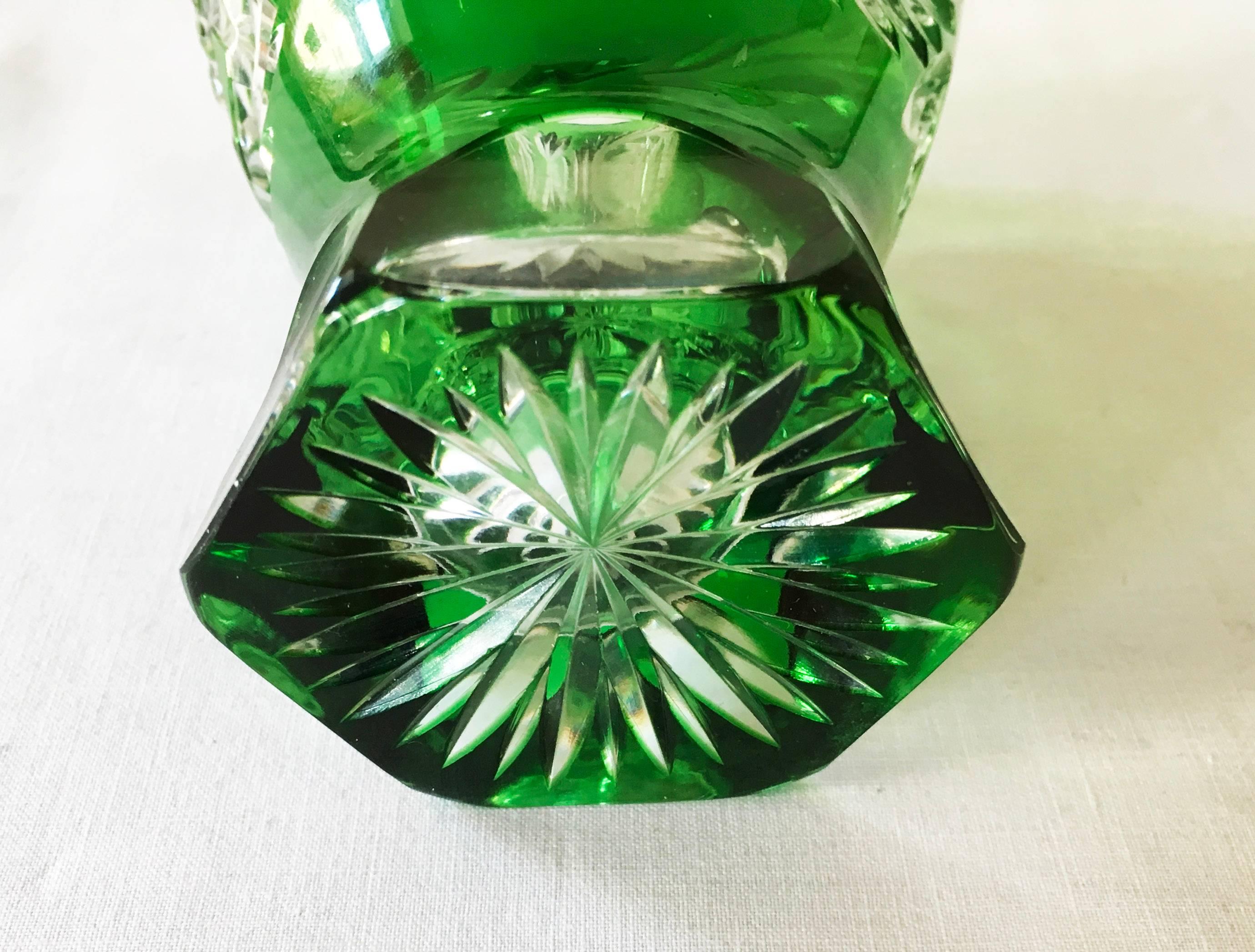 green crystal vase