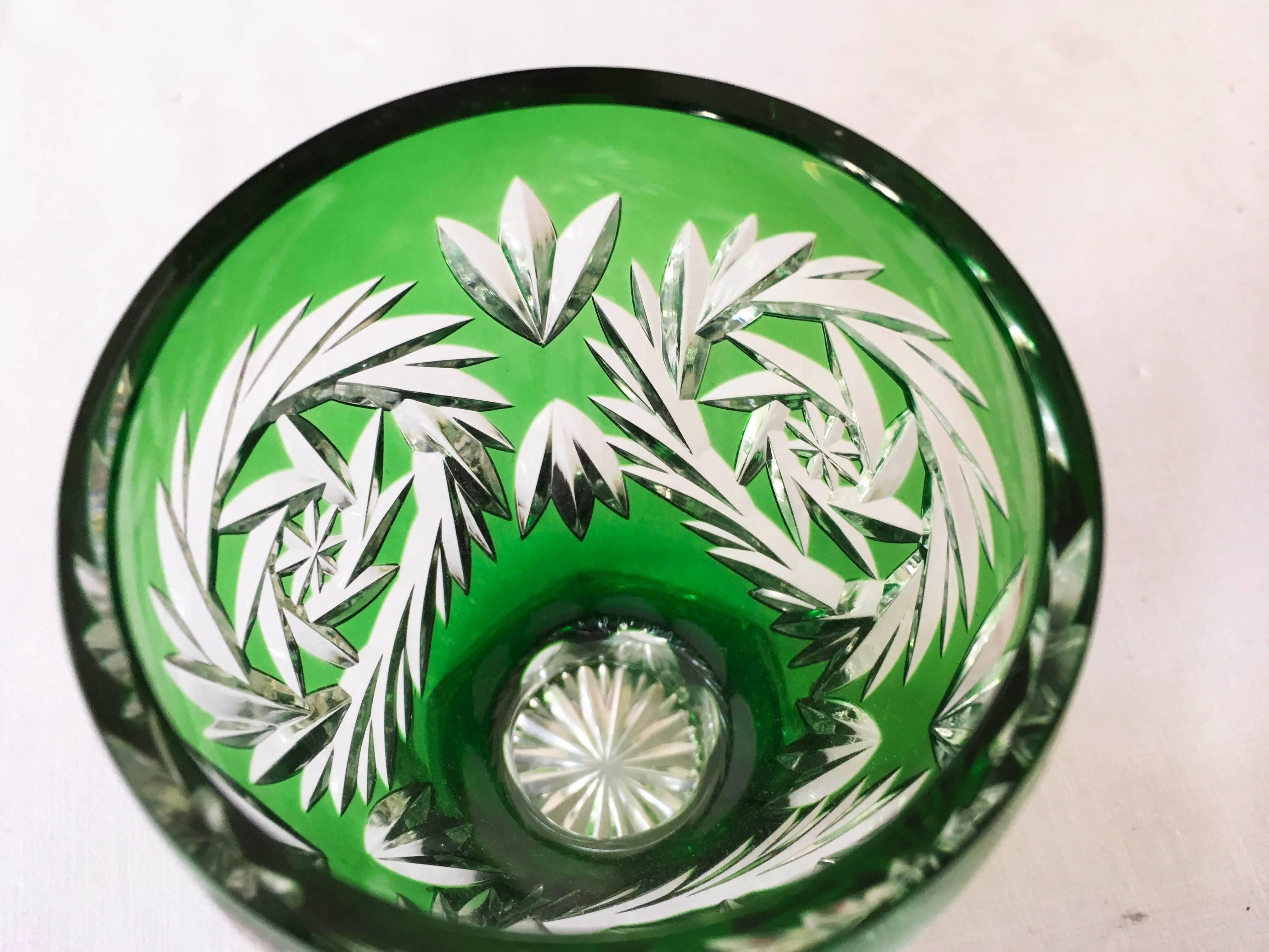 green cut glass vase