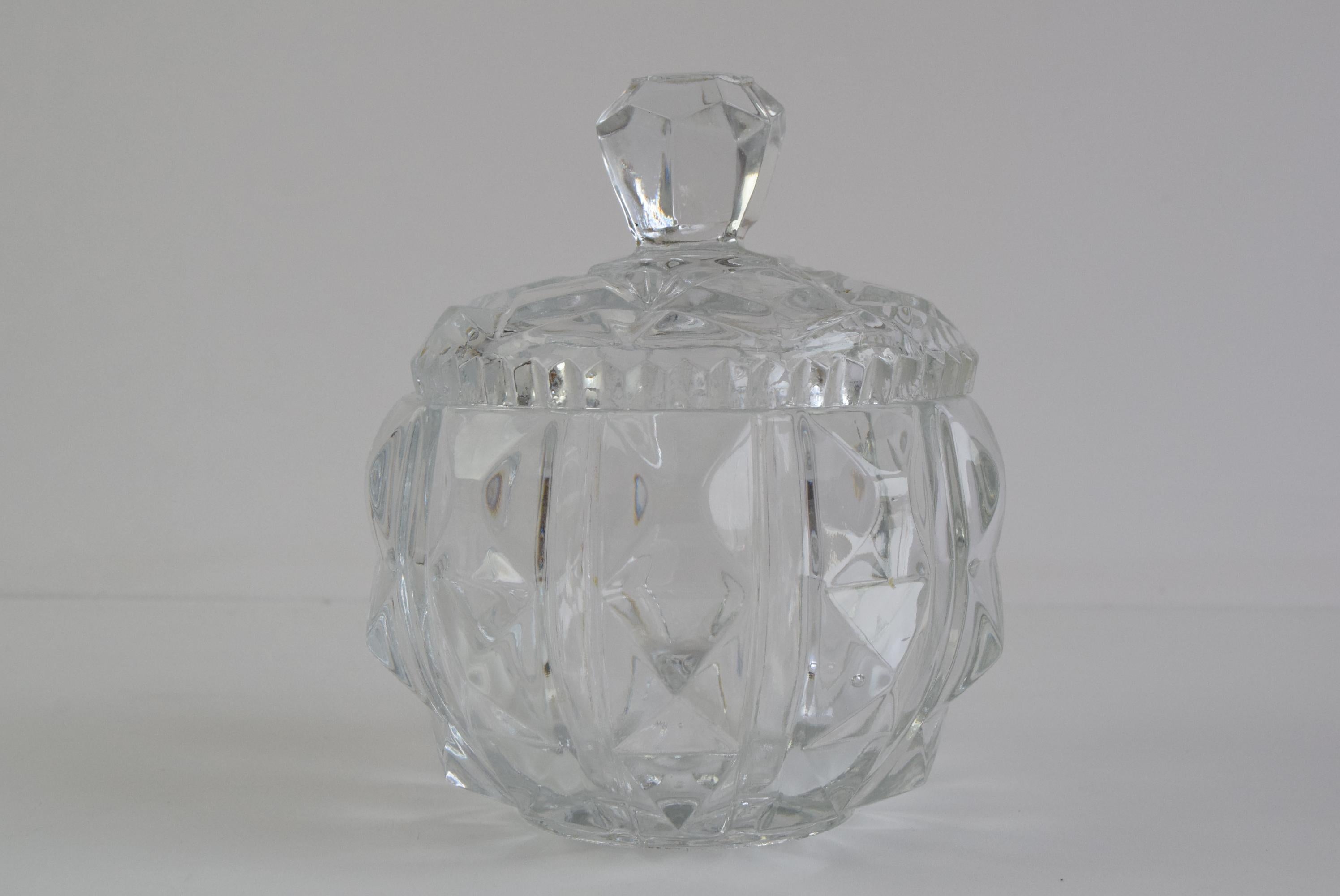 Vintage Bohemian Cut Crystal Sugar Bowl with Lid