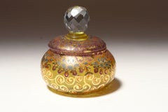 Vintage Bohemian Czechoslovakian Glass Powder or Trinket Jar with Crystal Finial