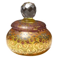 Vintage Bohemian Czechoslovakian Glass Powder or Trinket Jar with Crystal Finial