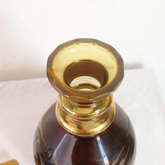 Vintage Bohemian Etched Amber Glass Decanter With Glasses