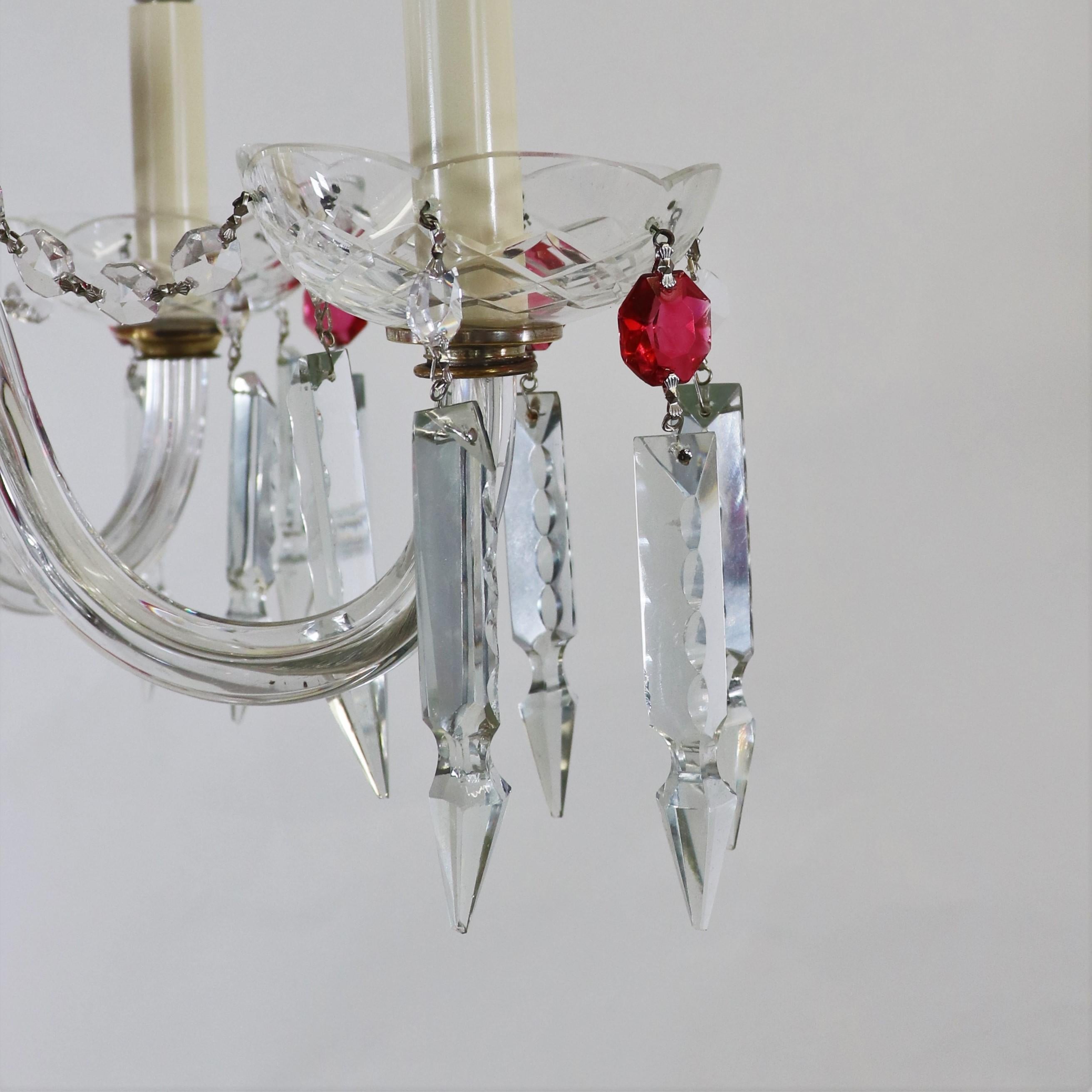 Vintage Bohemian Etched Cranberry  Crystal Chandelier 5
