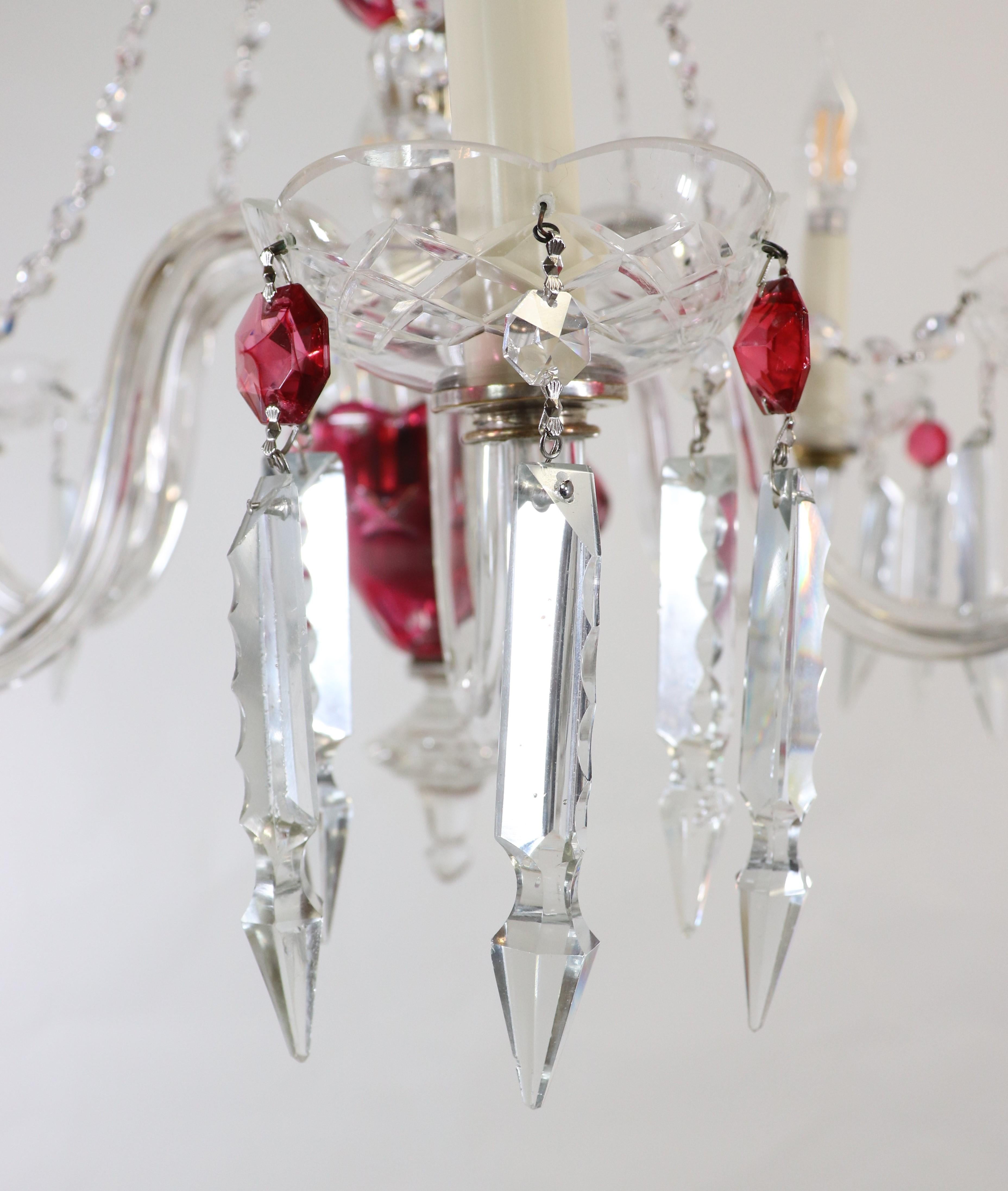 Vintage Bohemian Etched Cranberry  Crystal Chandelier 6