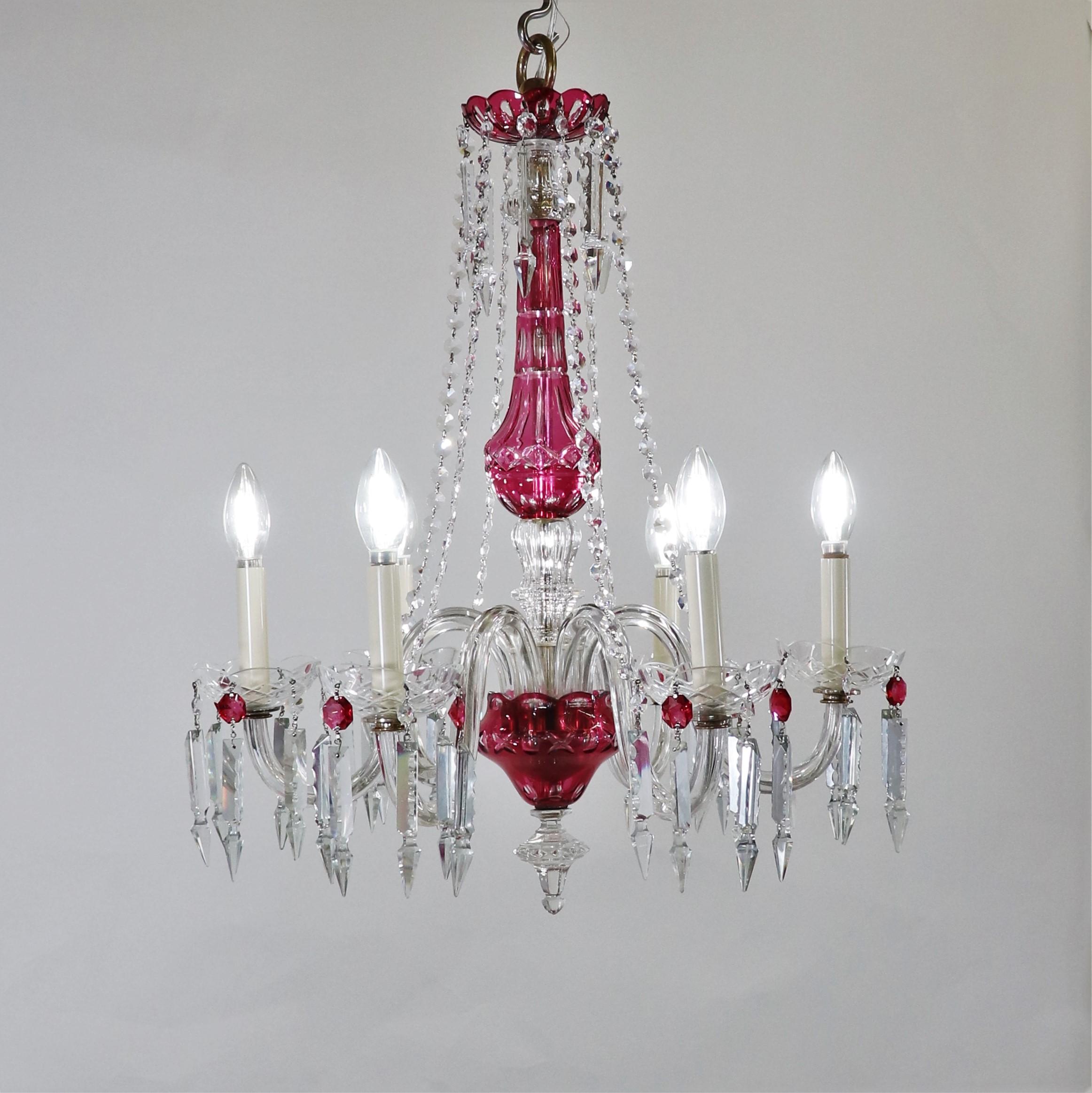 Baroque Vintage Bohemian Etched Cranberry  Crystal Chandelier