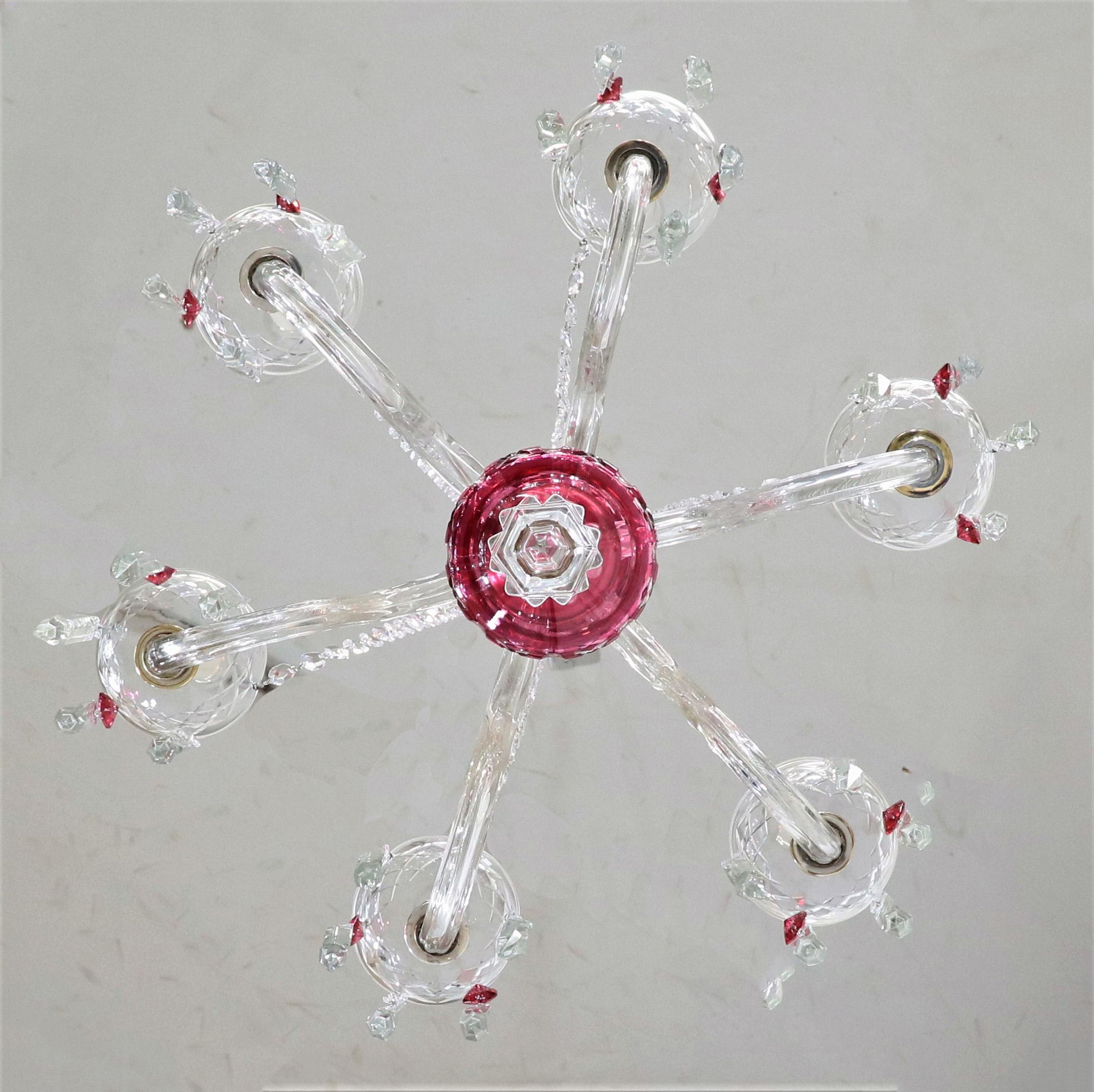 Hand-Crafted Vintage Bohemian Etched Cranberry  Crystal Chandelier