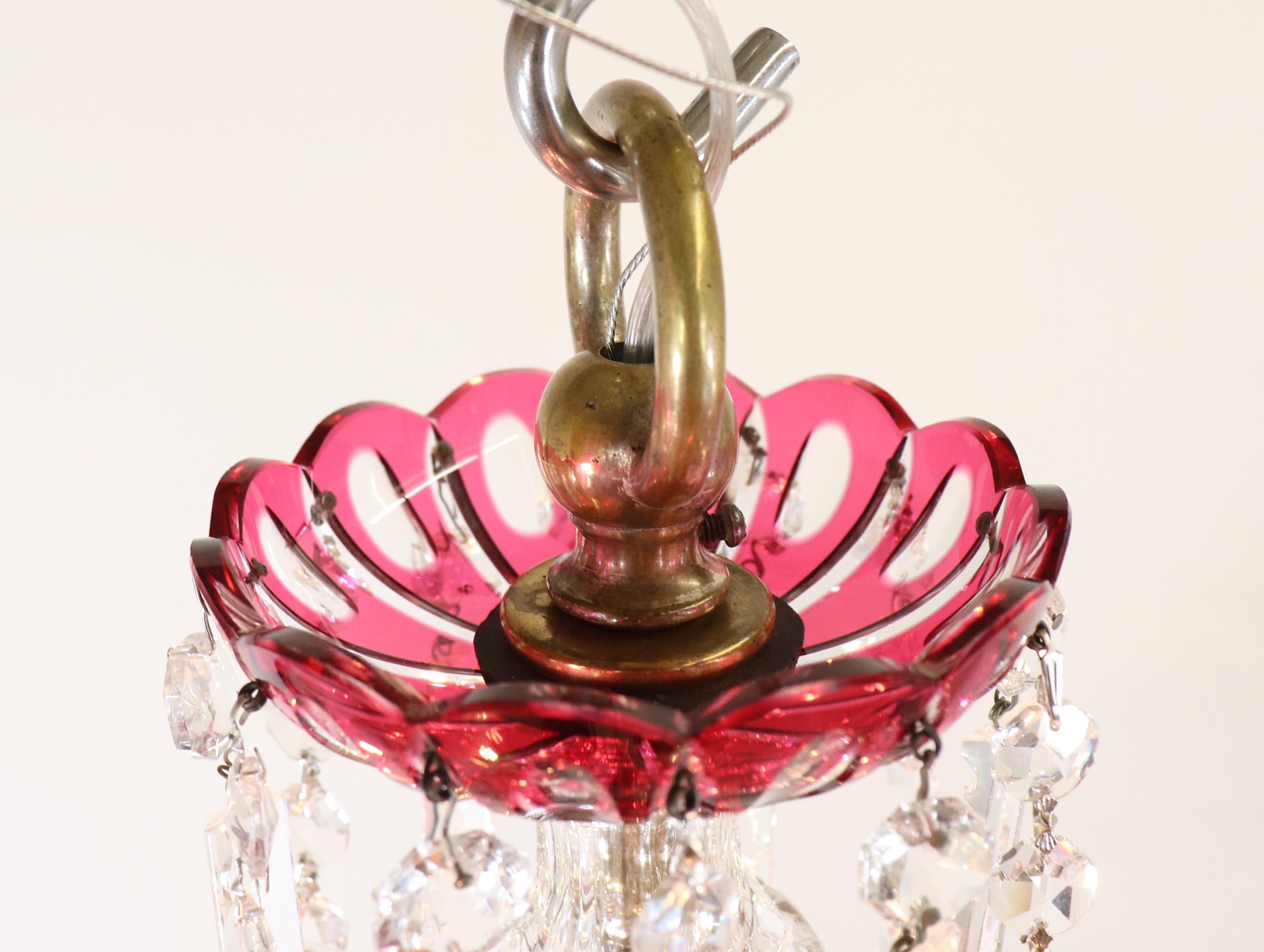 20th Century Vintage Bohemian Etched Cranberry  Crystal Chandelier
