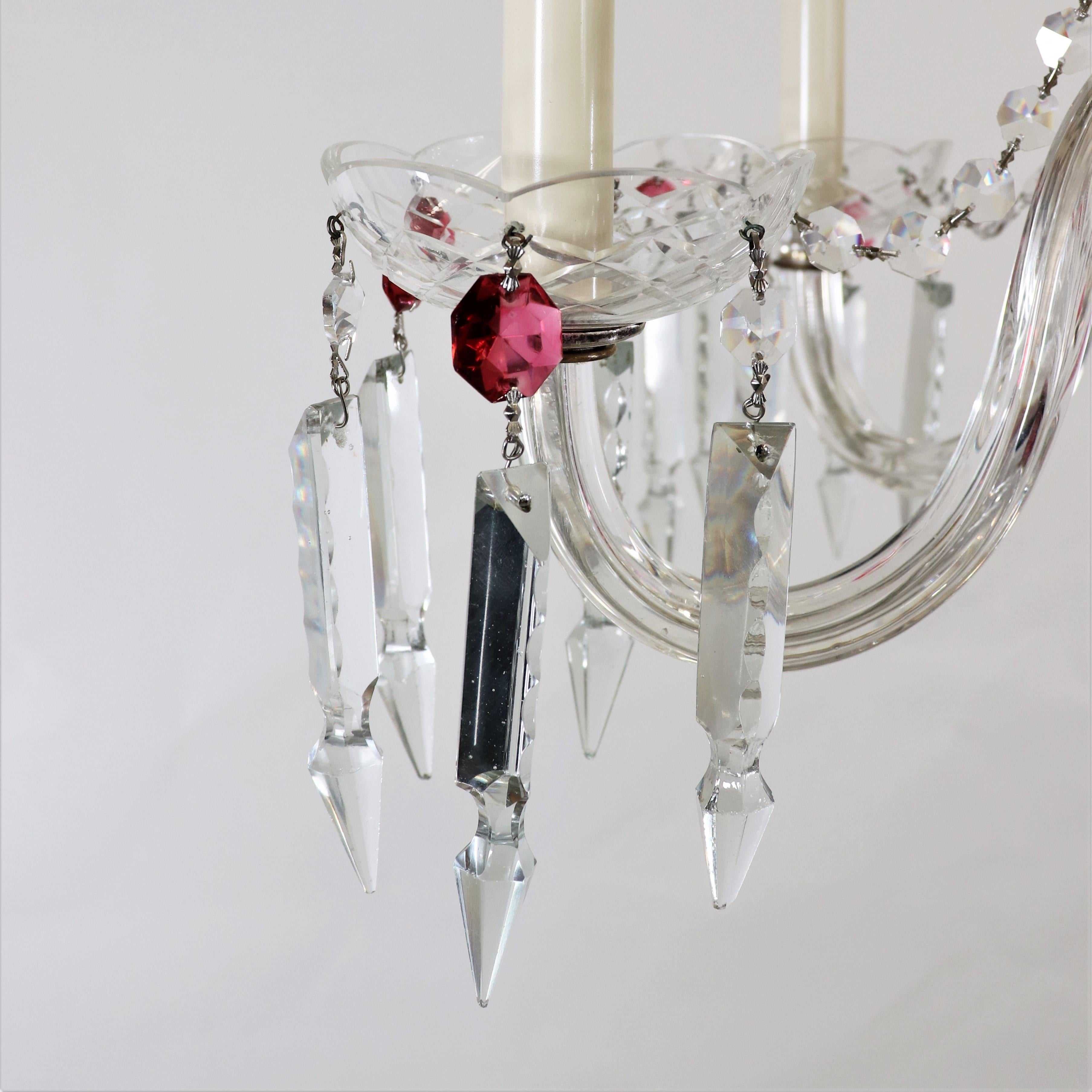 Vintage Bohemian Etched Cranberry  Crystal Chandelier 2