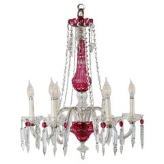 Vintage Bohemian Etched Cranberry  Crystal Chandelier