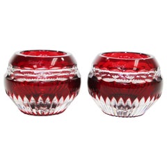 Vintage Bohemian Faberge Cut to Clear Crystal Votive Candle Holder