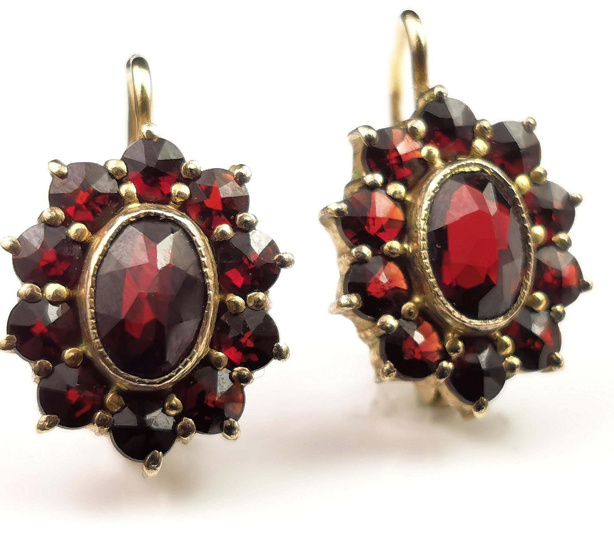 Vintage Bohemian garnet cluster earrings, 900 silver gilt  4