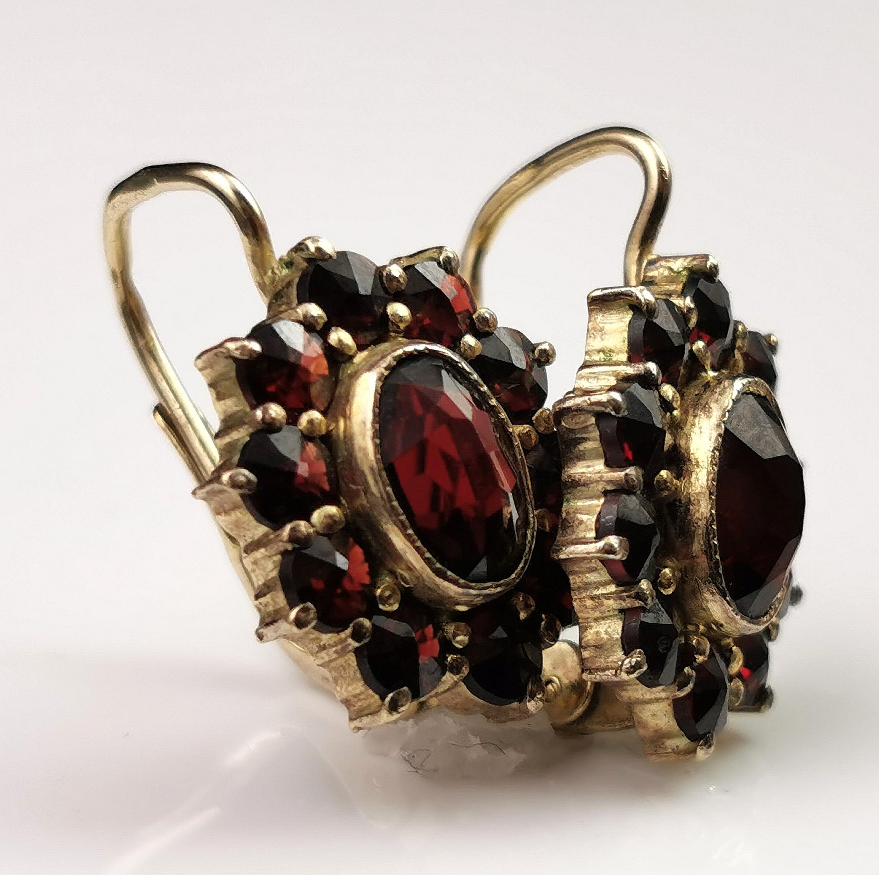 Vintage Bohemian garnet cluster earrings, 900 silver gilt  5