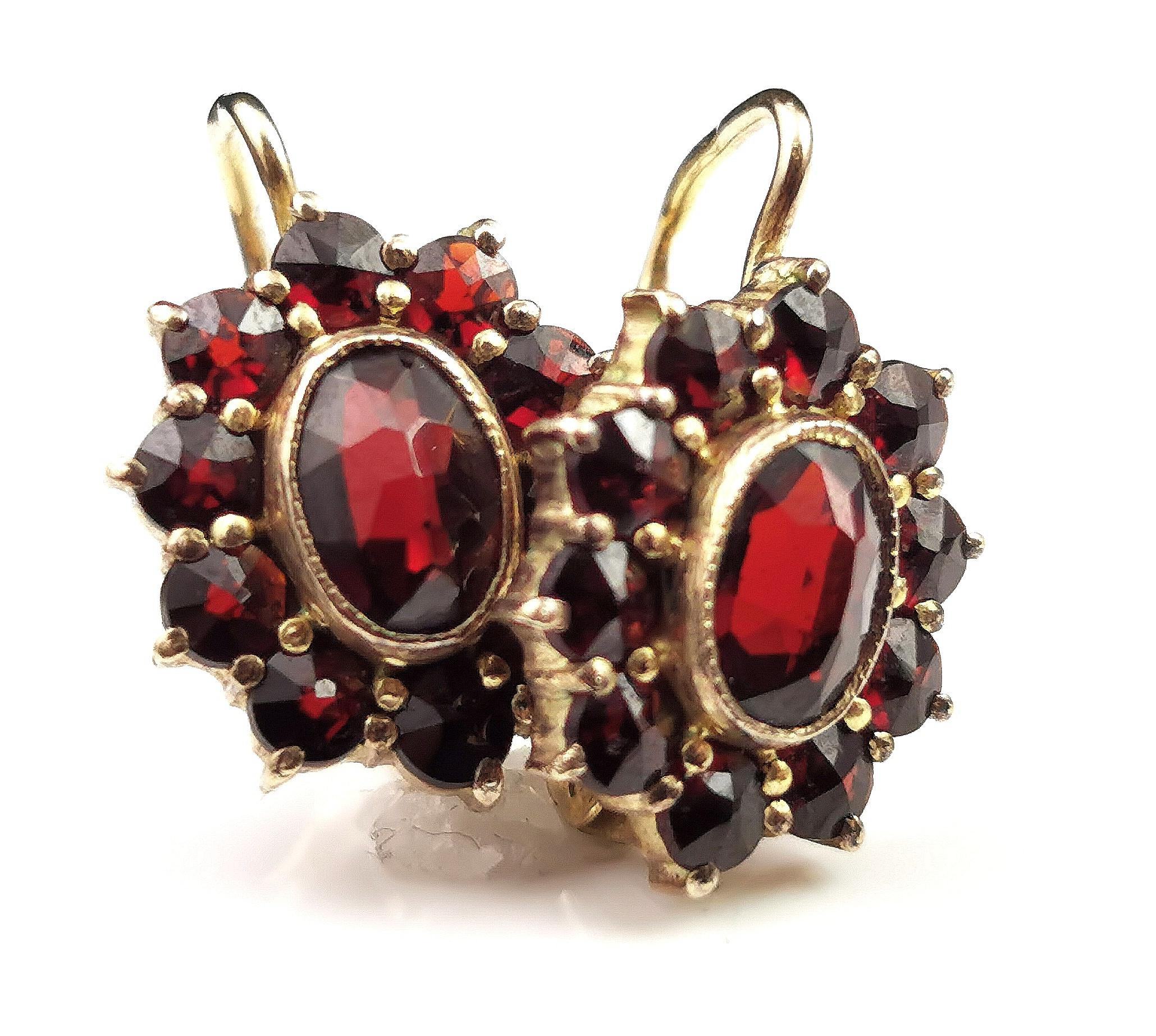 Vintage Bohemian garnet cluster earrings, 900 silver gilt  6